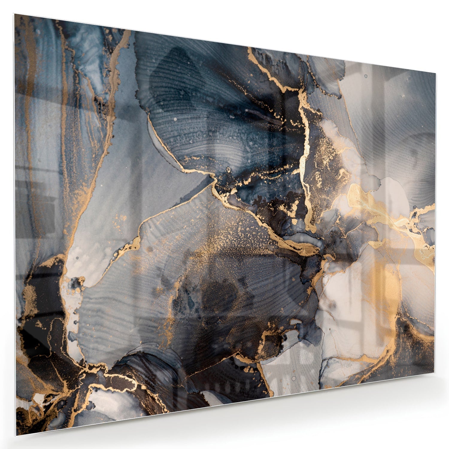 Elegantes Glasbild mit Blau und Gold
