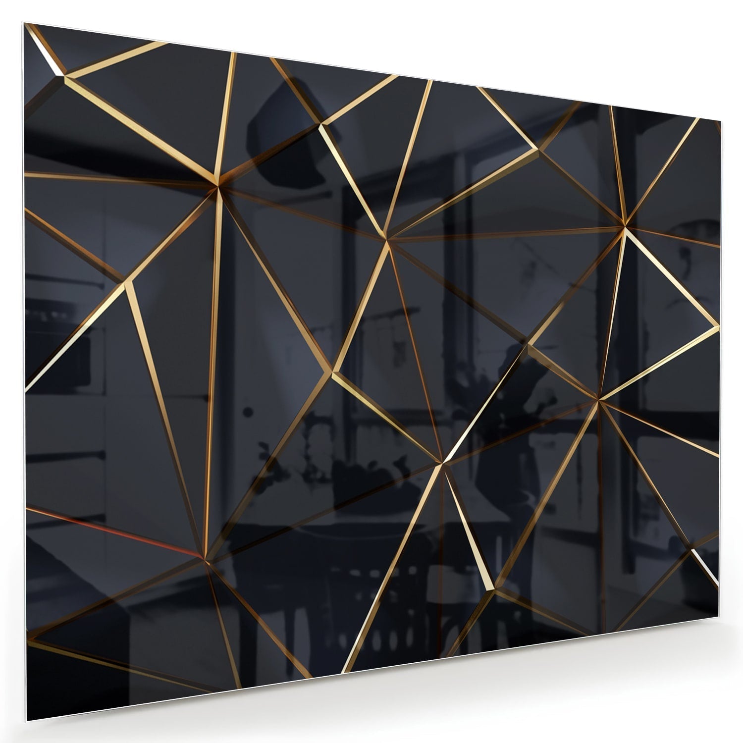 Modernes Glasbild mit goldenen Akzenten als moderne Glas-Wanddekoration aus 4 mm Sicherheitsglas