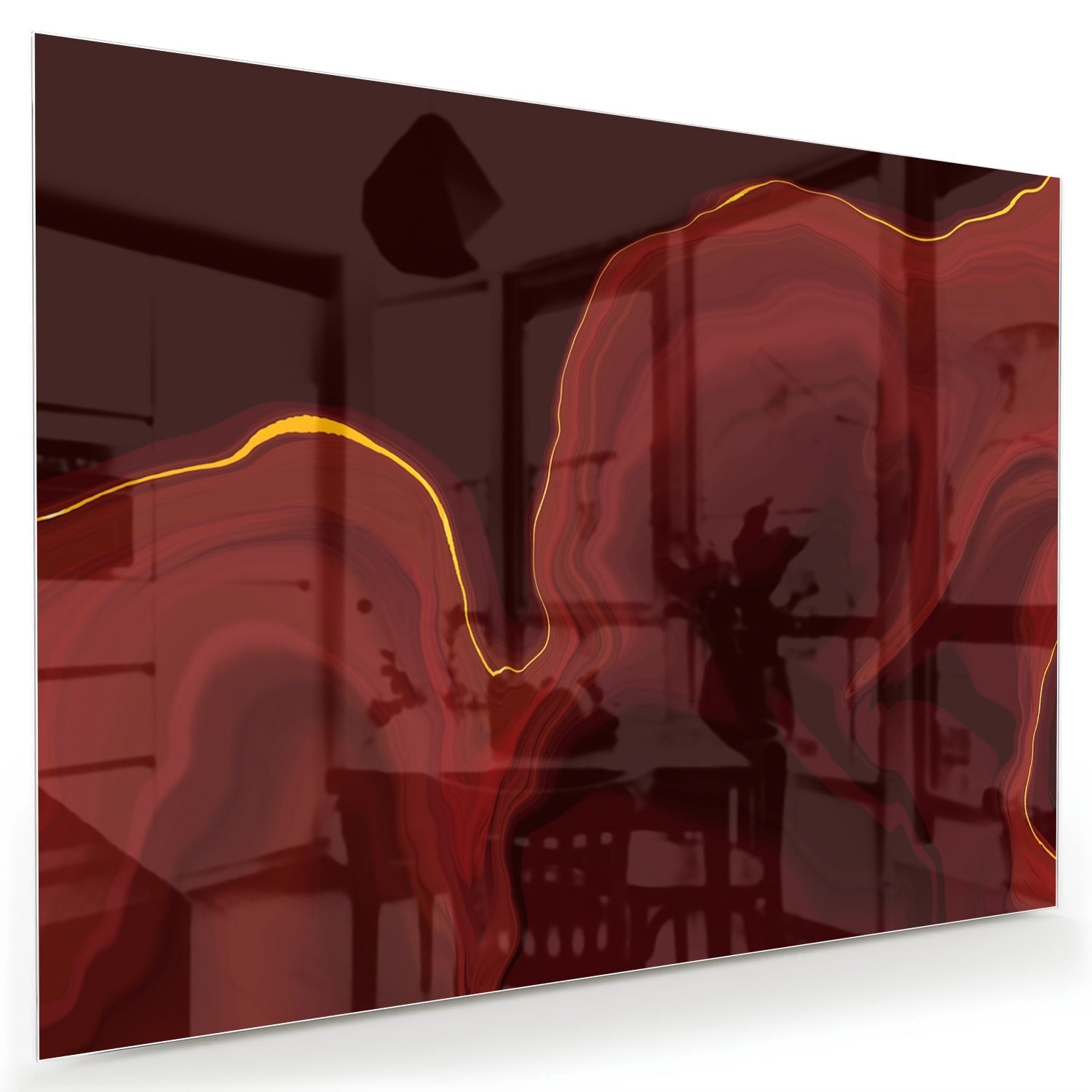Abstraktes Glasbild mit warmen Rottönen