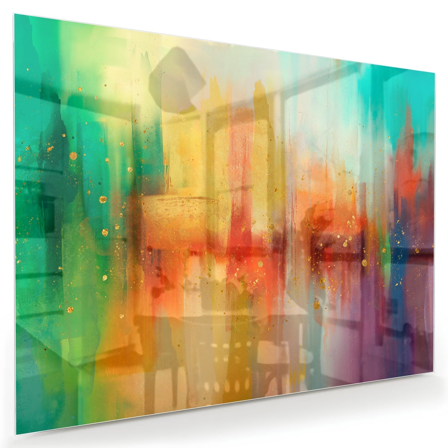 Farbenfrohes Glasbild mit abstrakten Formen