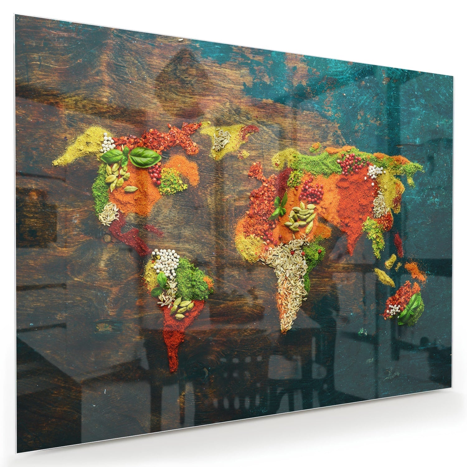Einzigartiges Glasbild mit moderner Weltkarte
