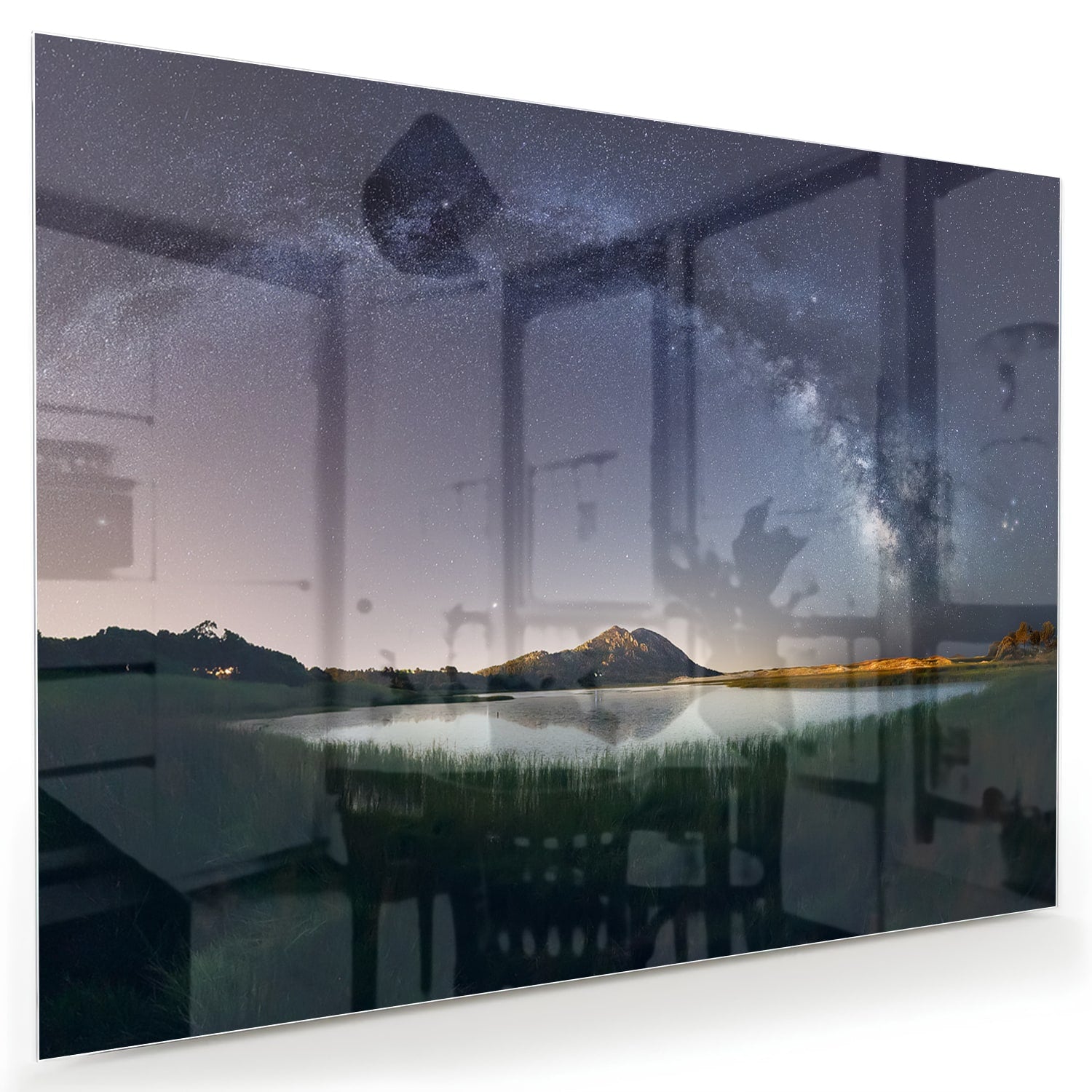 Glasbild: Sternenhimmel und Berge