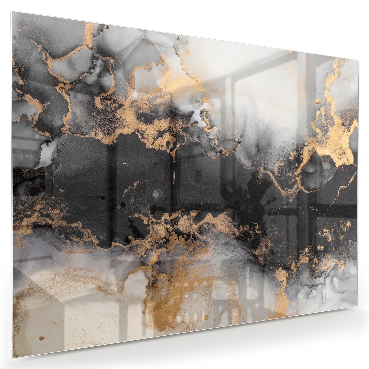 Elegantes Glasbild mit Gold und Schwarz