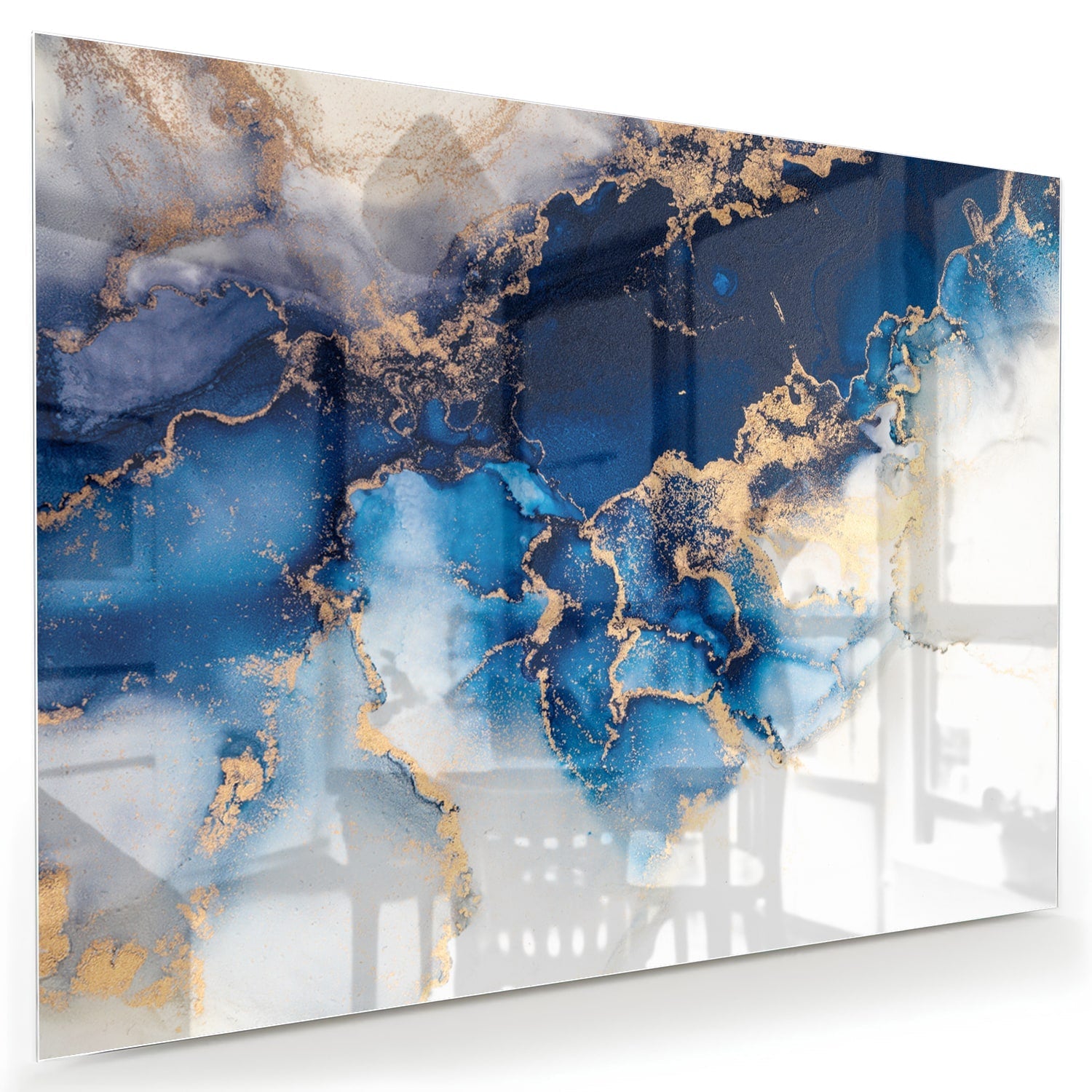 Mehrschichtiges Glasbild in Blau und Gold