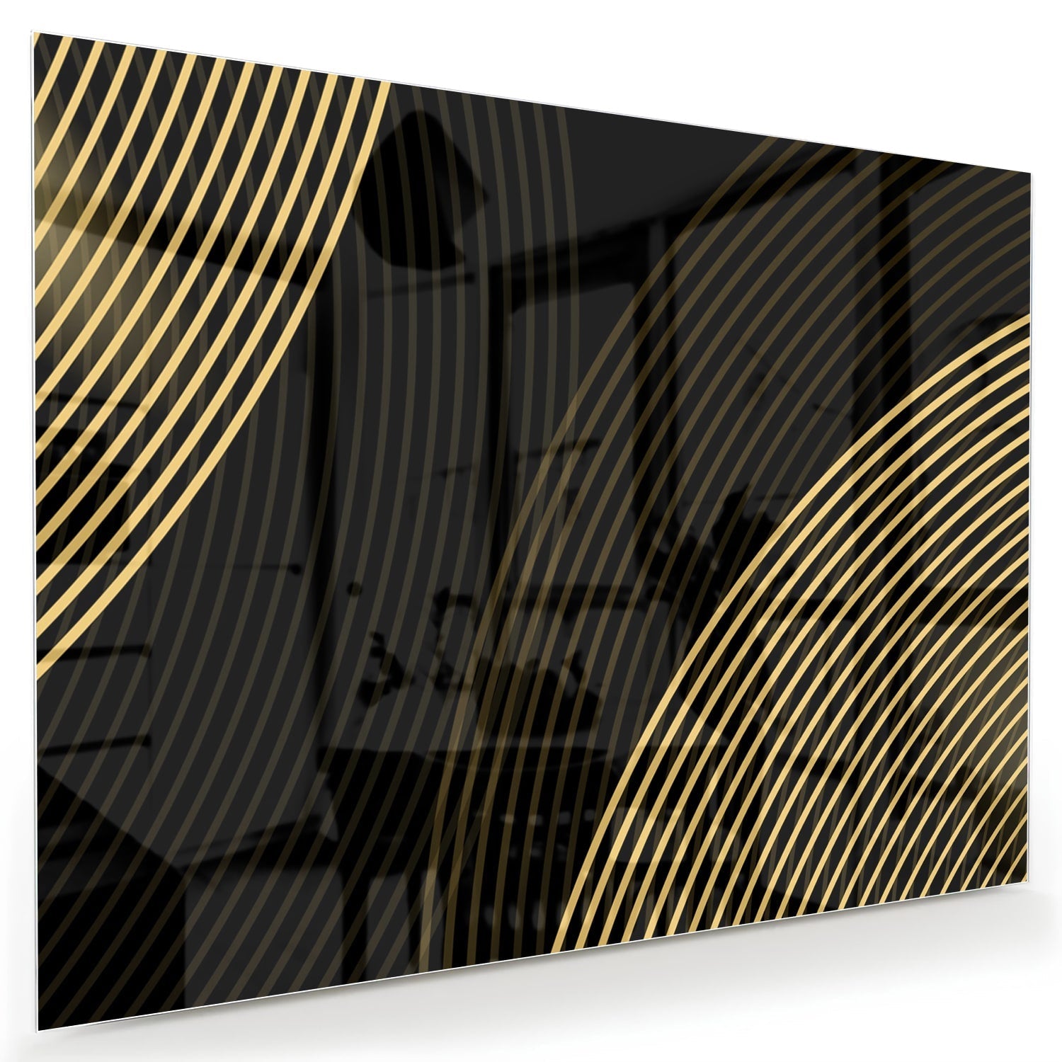 Geradliniges Glasbild mit goldenen Linien