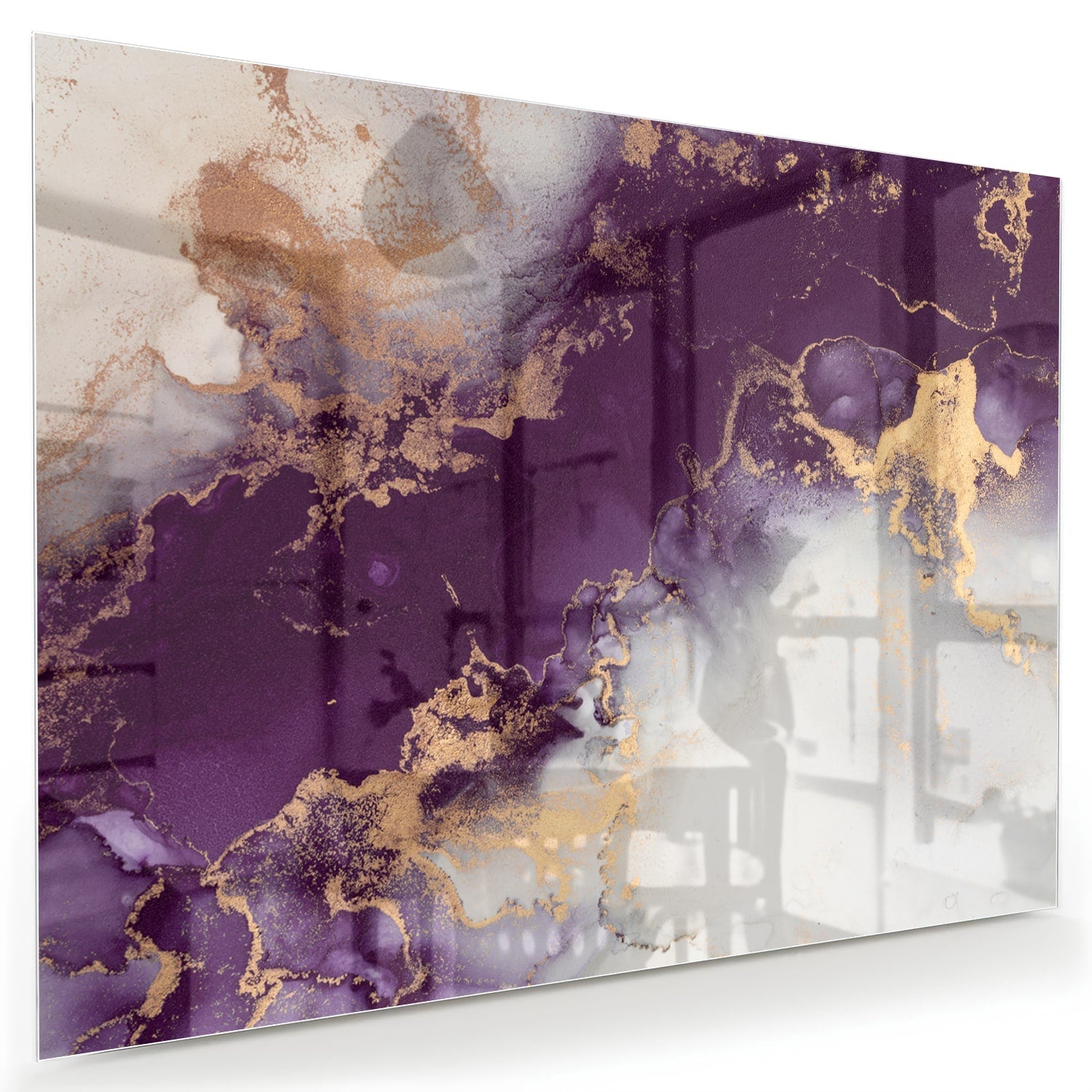 Violettes Glasbild mit goldenen Akzenten
