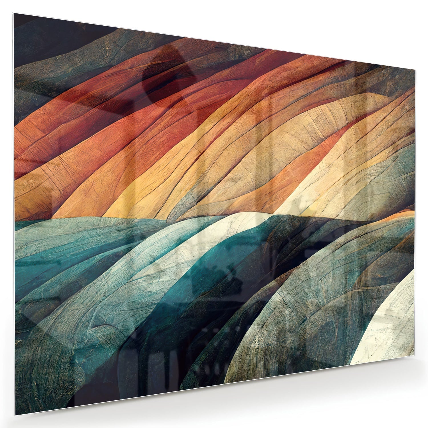 Abstraktes Glasbild mit farbenfrohen Wellen