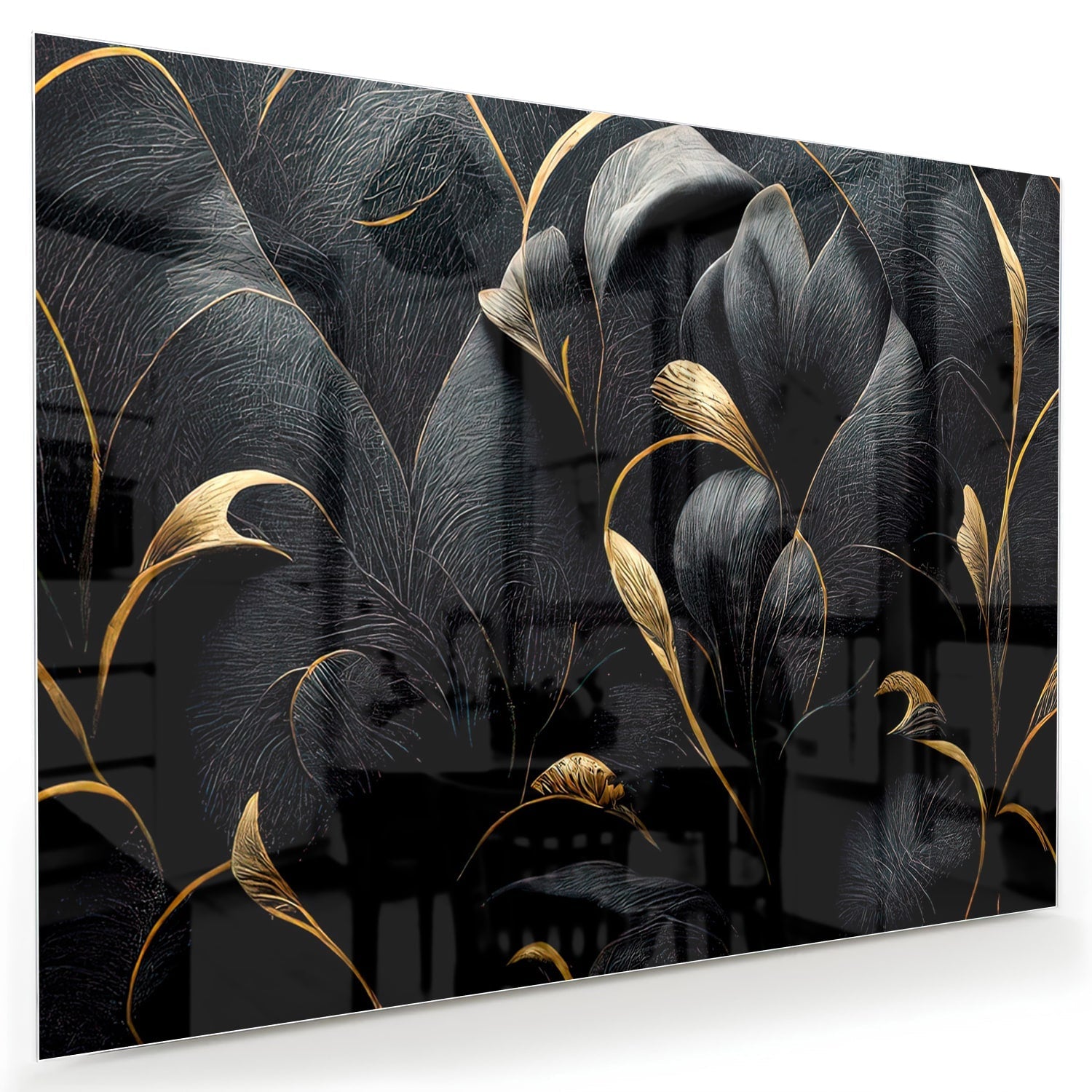 Elegantes Glasbild mit goldenen Blättern