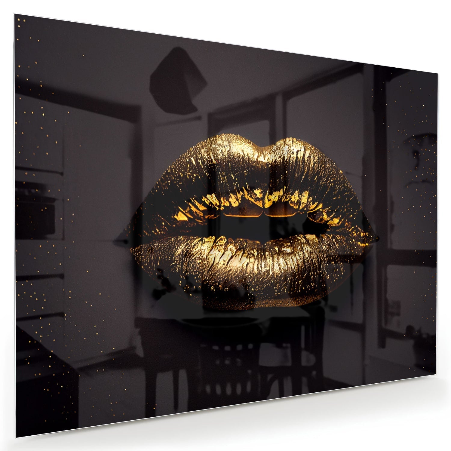 Glasbild mit goldenen Lippen für ein luxuriöses Interieur
