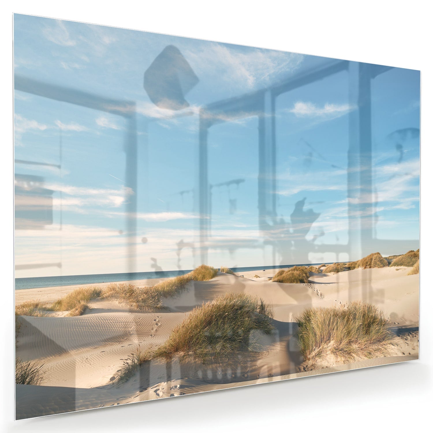 Glasbild mit Dünen und blauem Himmel