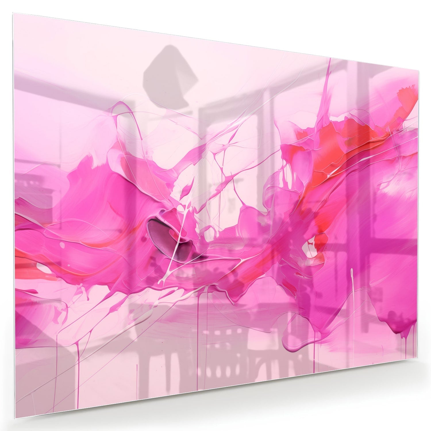 Abstraktes Glasbild in leuchtenden Rosatönen