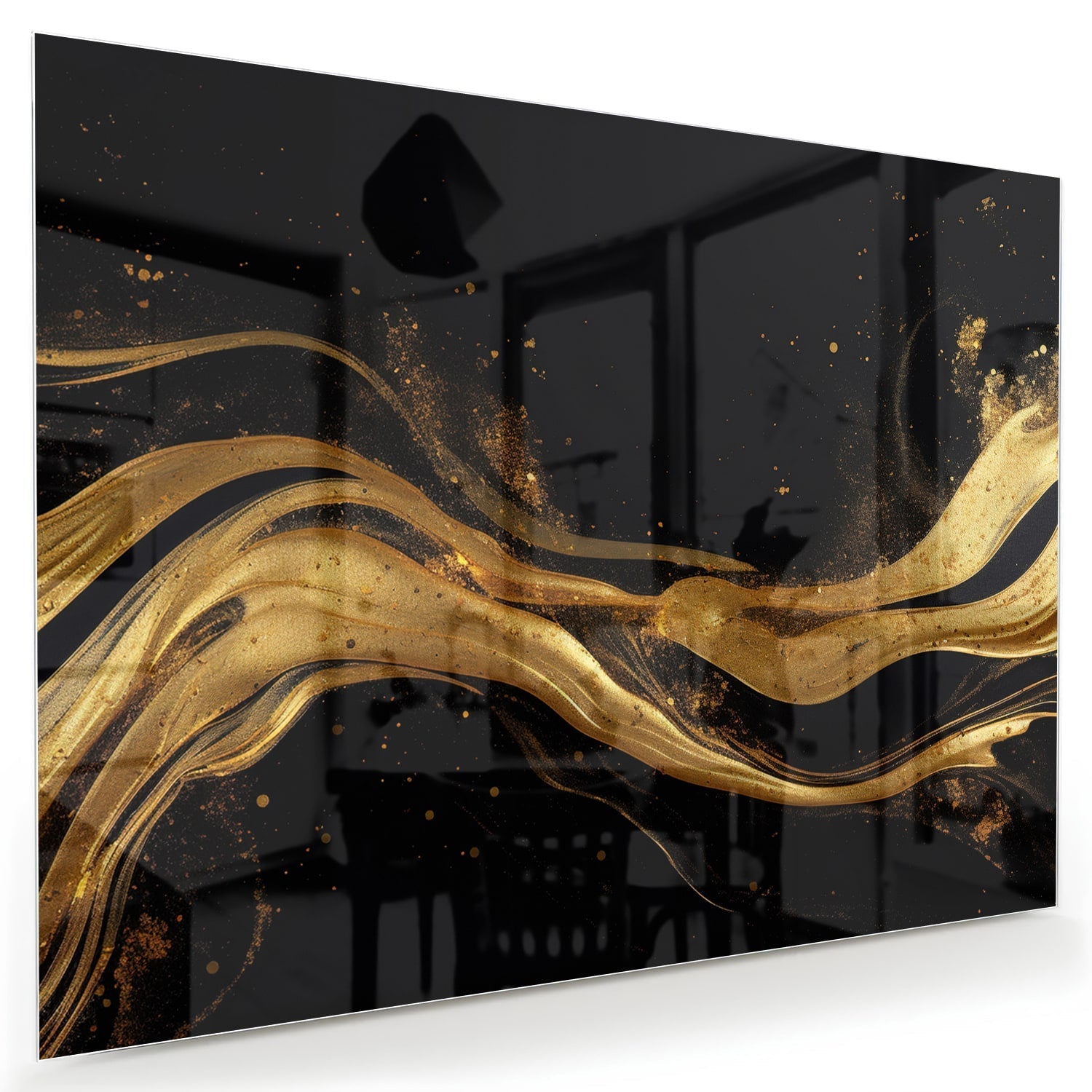 Elegantes Glasbild mit goldenen Linien als moderne Glas-Wanddekoration aus 4 mm Sicherheitsglas