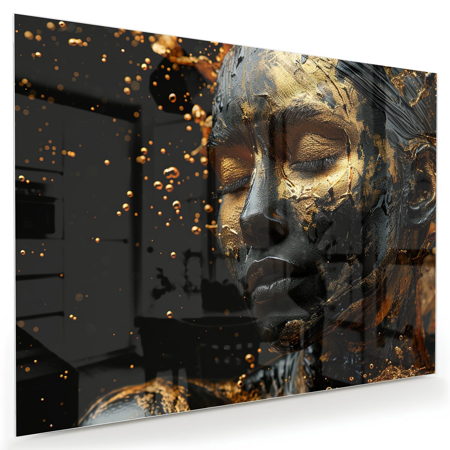 Goldenes Glasbild mit weiblichem Porträt