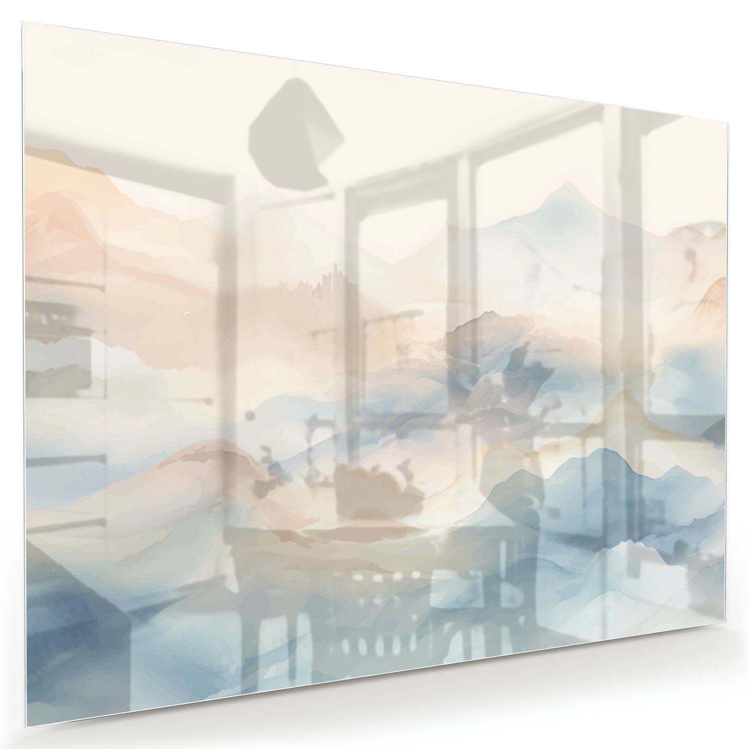 Glasbild mit träumerischer Berglandschaft