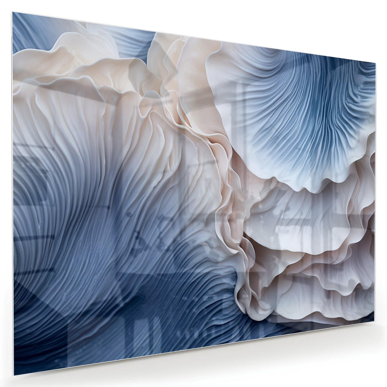 Elegantes Glasbild mit blauen und weißen Mustern