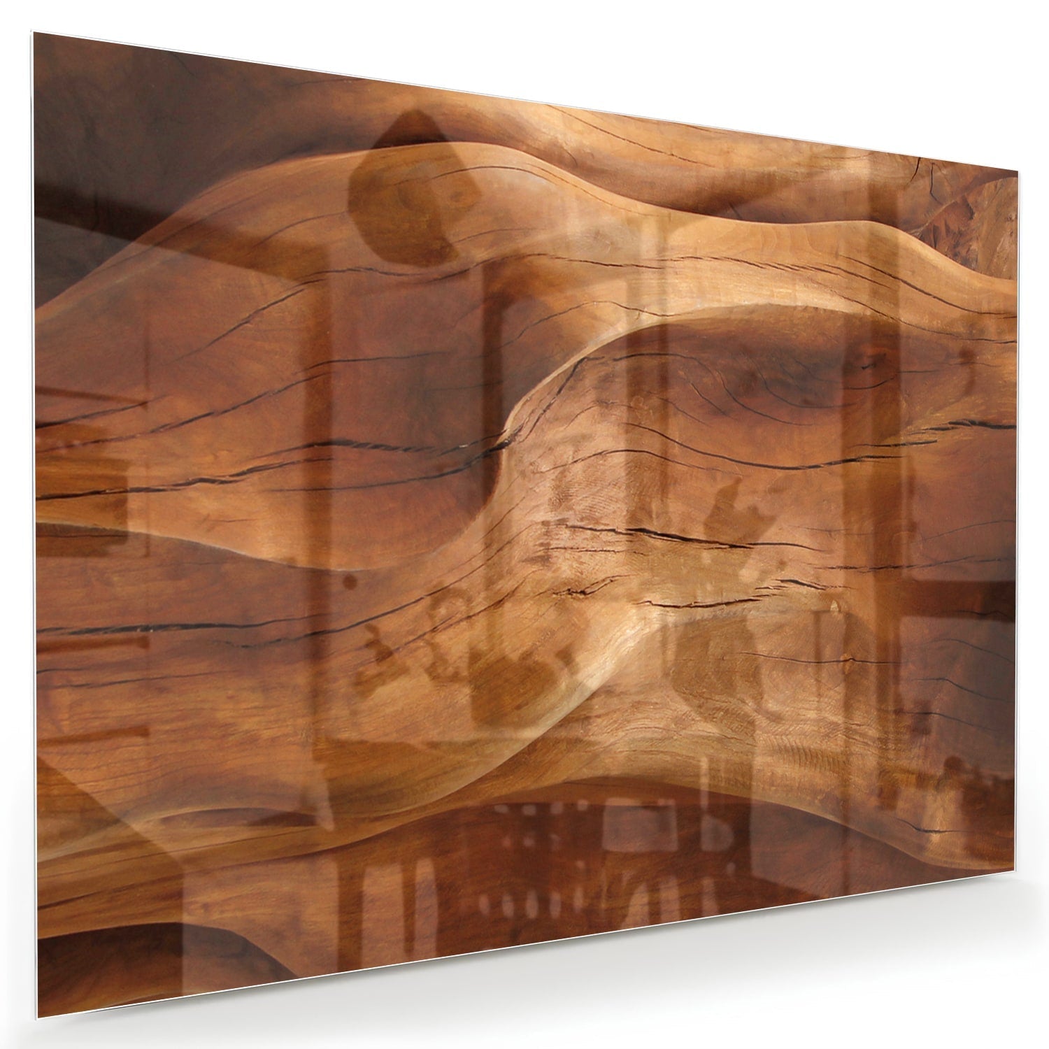 Abstraktes Glasbild mit warmen Holztönen