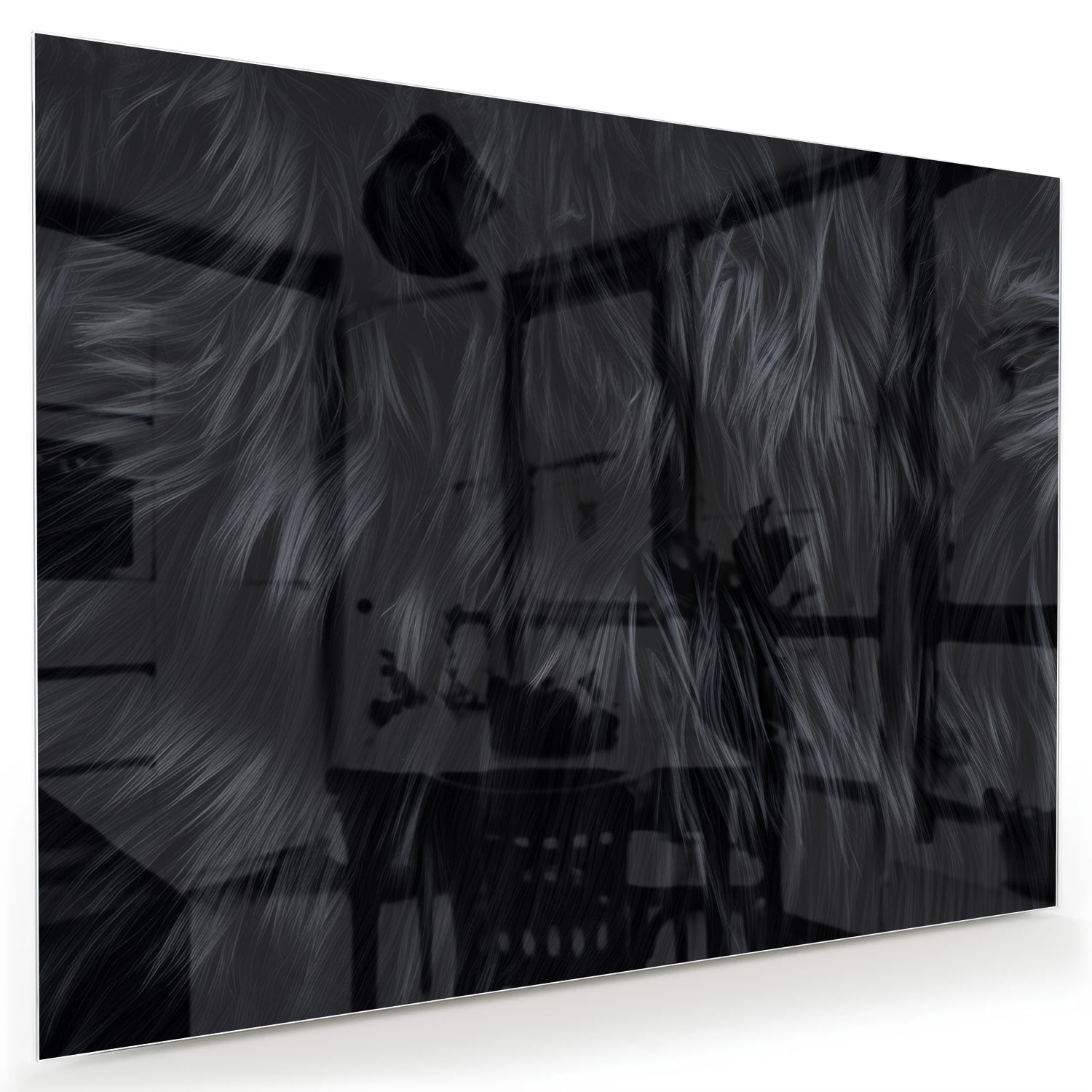 Schwarzes Glasbild mit abstraktem Muster