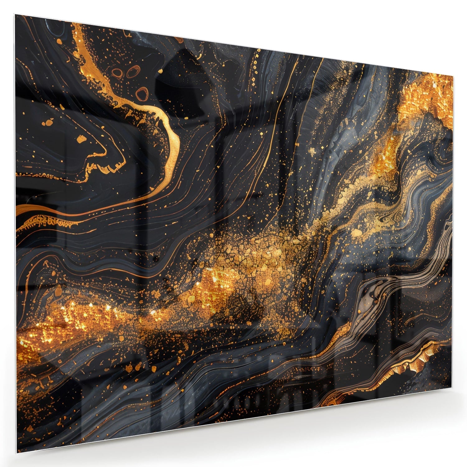 Glasbild mit goldener und schwarzer Marmoroptik