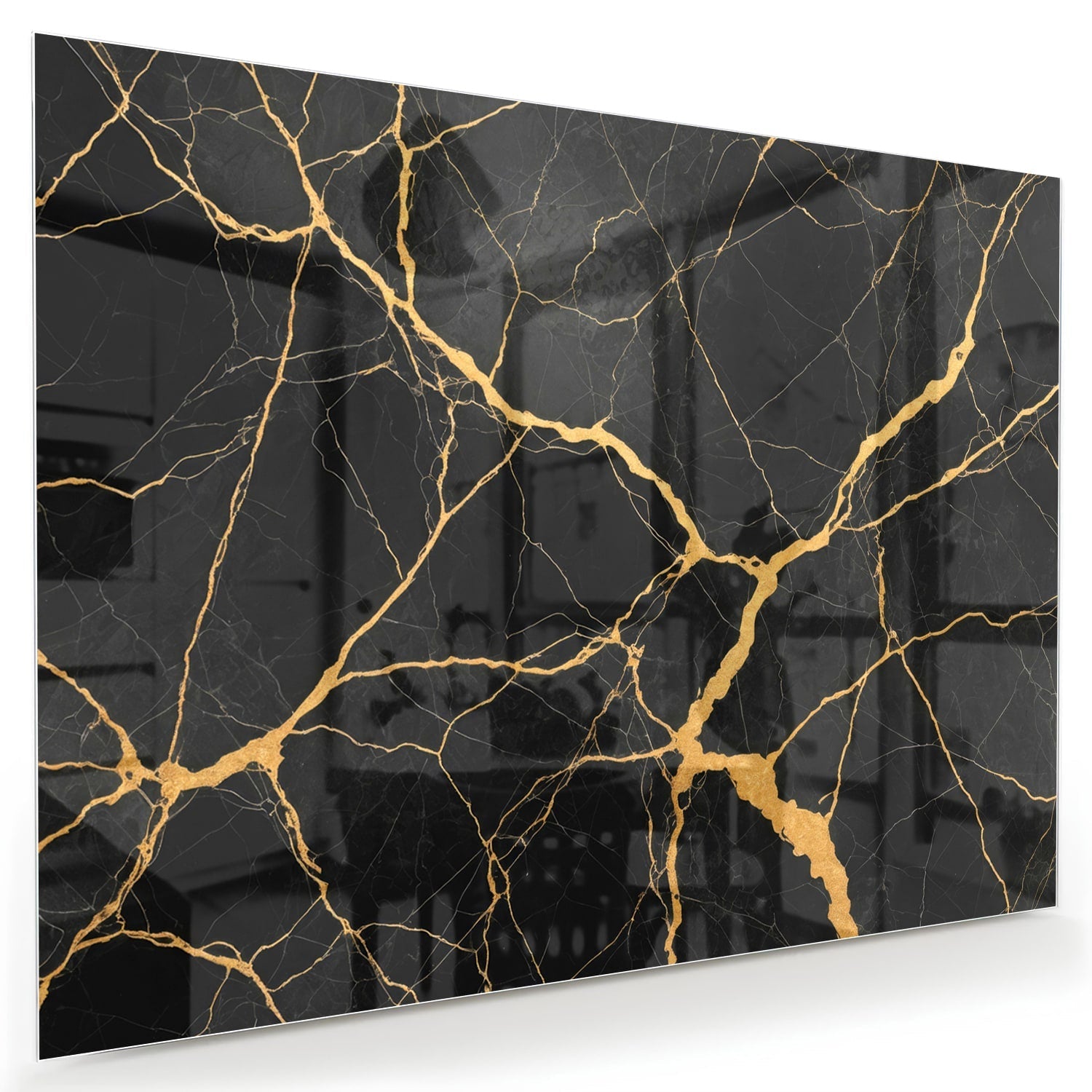 Elegantes Glasbild mit schwarz-goldenem Muster