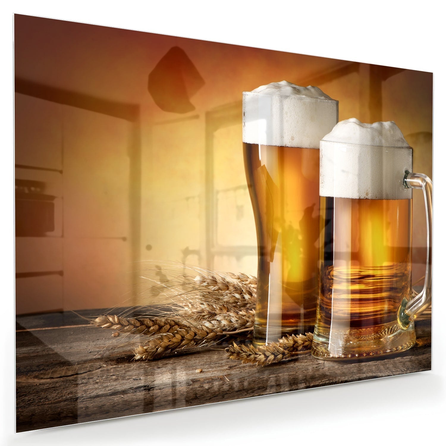 Stilvolles Glasbild mit Bier und Gerste