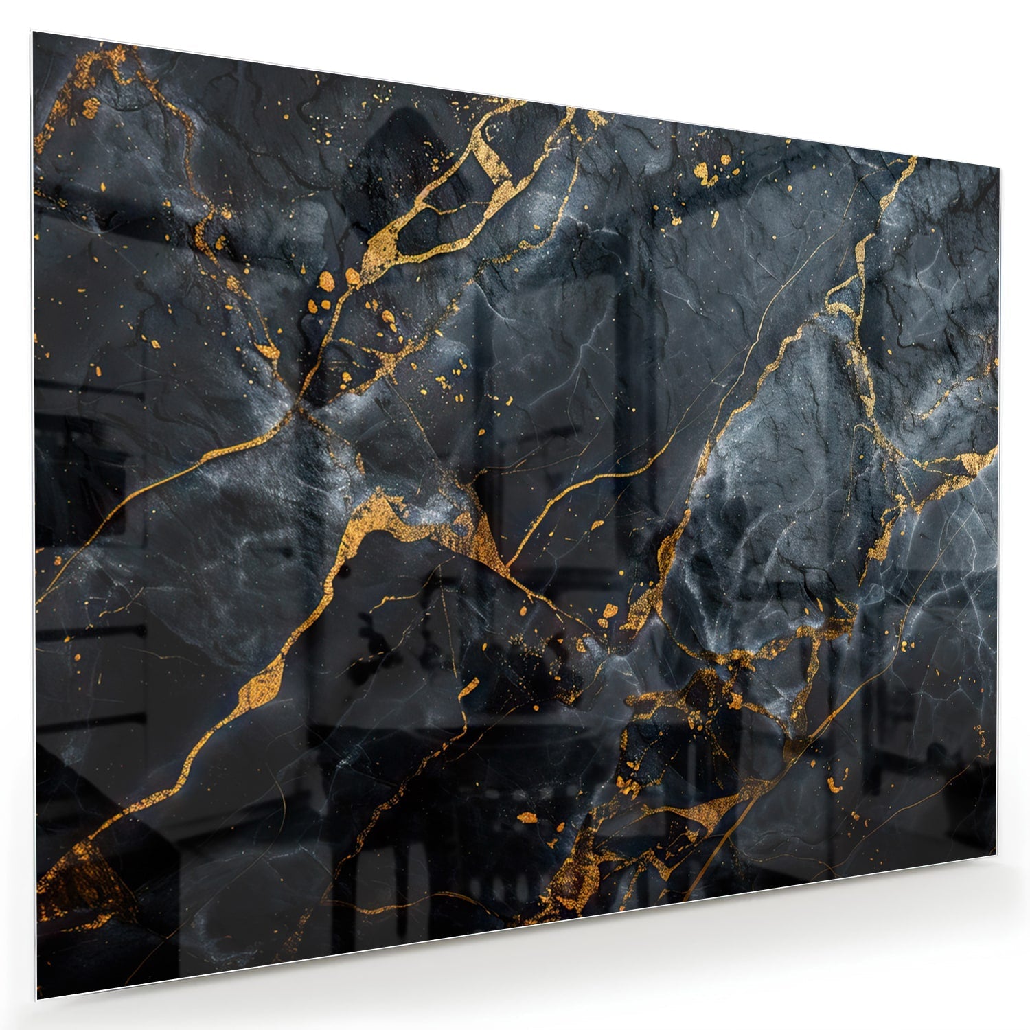 Elegantes Glasbild mit Marmoroptik und goldenen Adern