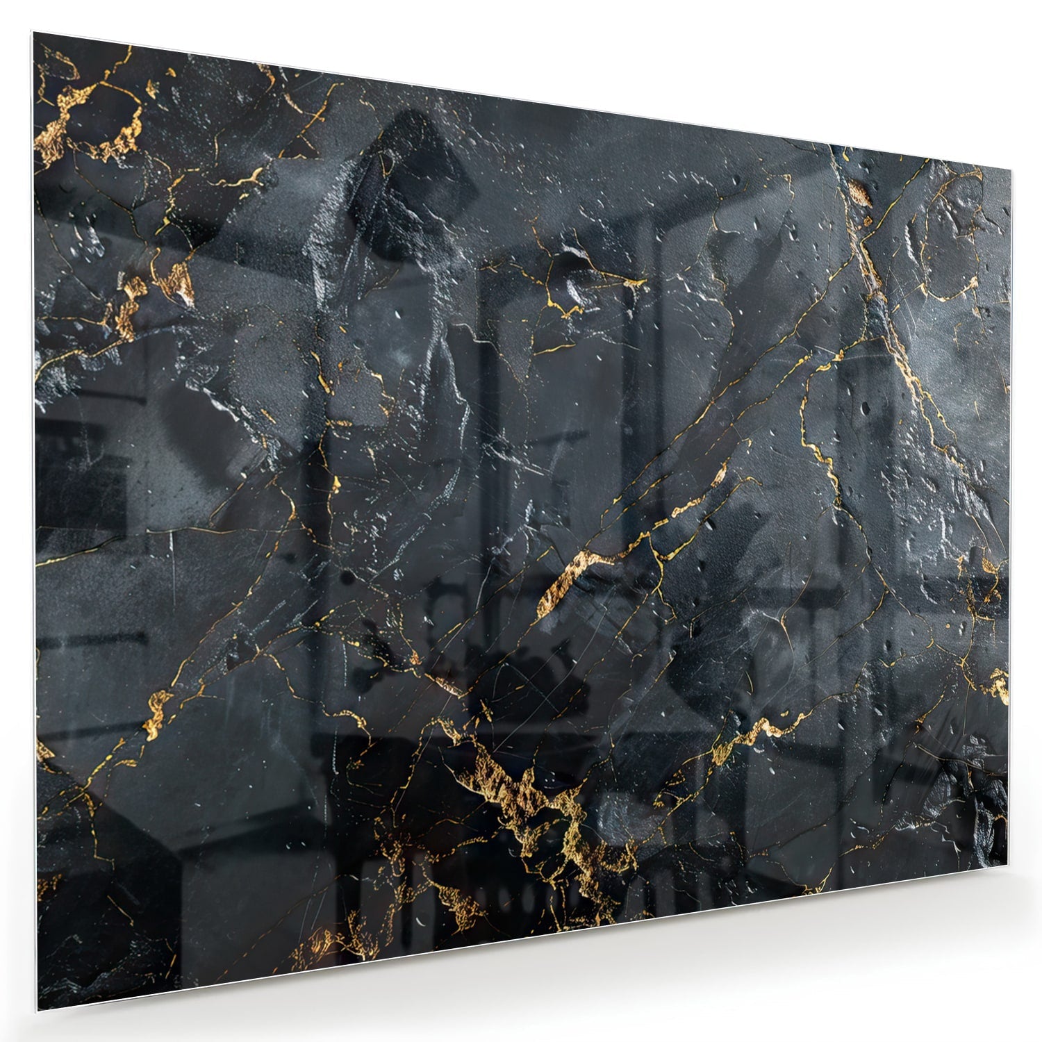 Elegantes Glasbild mit goldener Marmoroptik