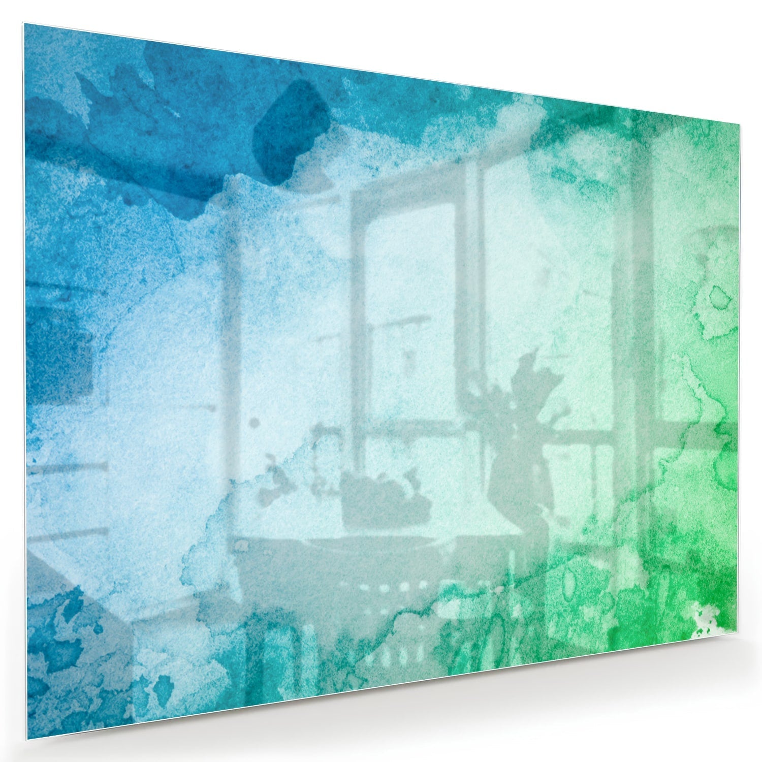 Abstraktes Glasbild in Blau und Grün