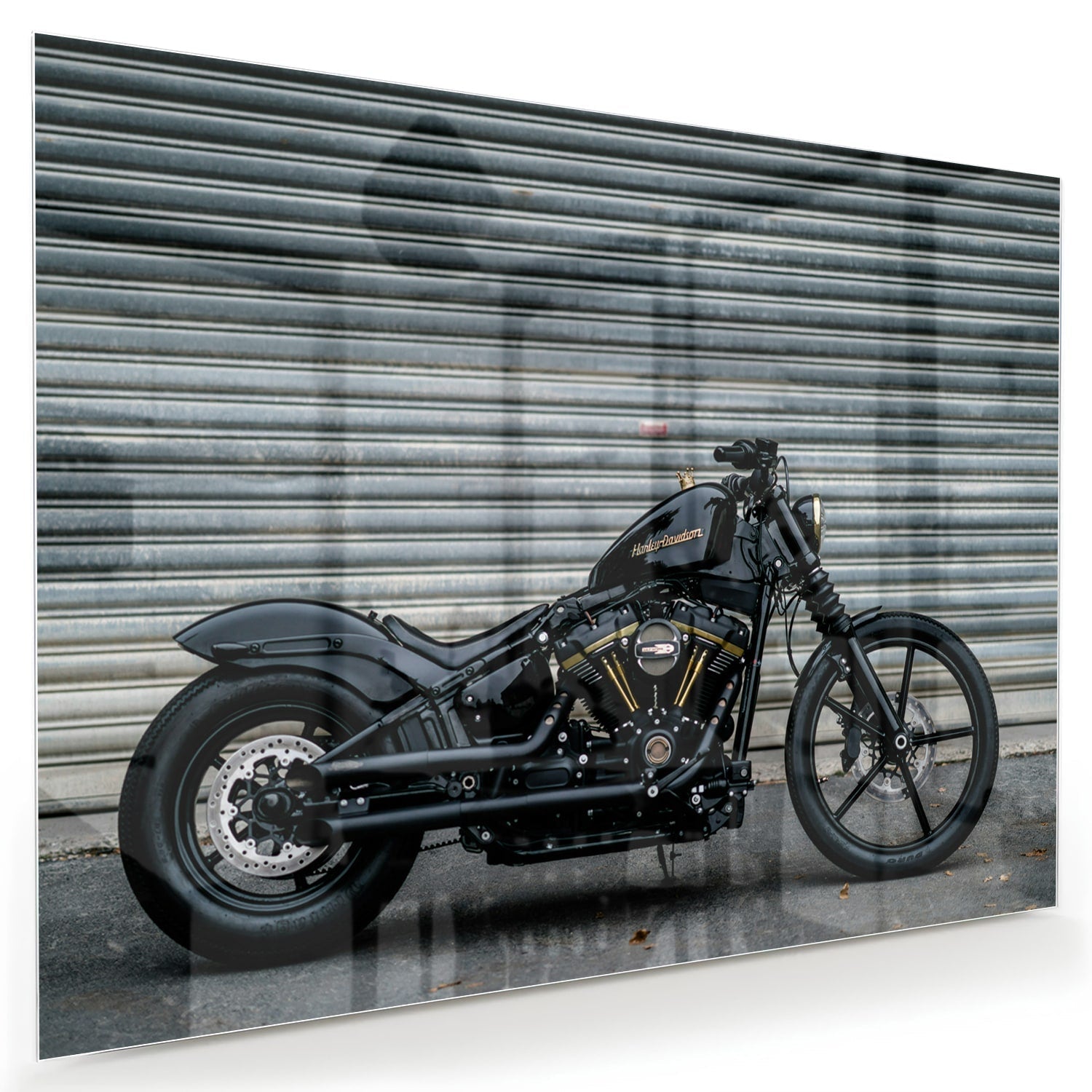 Stilvolles Glasbild mit einem Motorrad