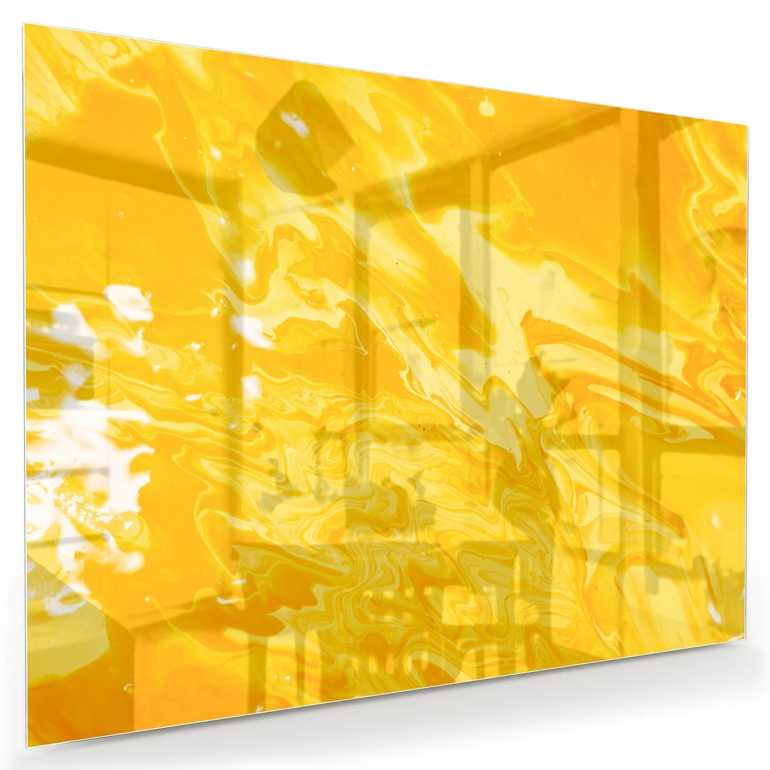 Leuchtend gelbes Glasbild für moderne Innenräume
