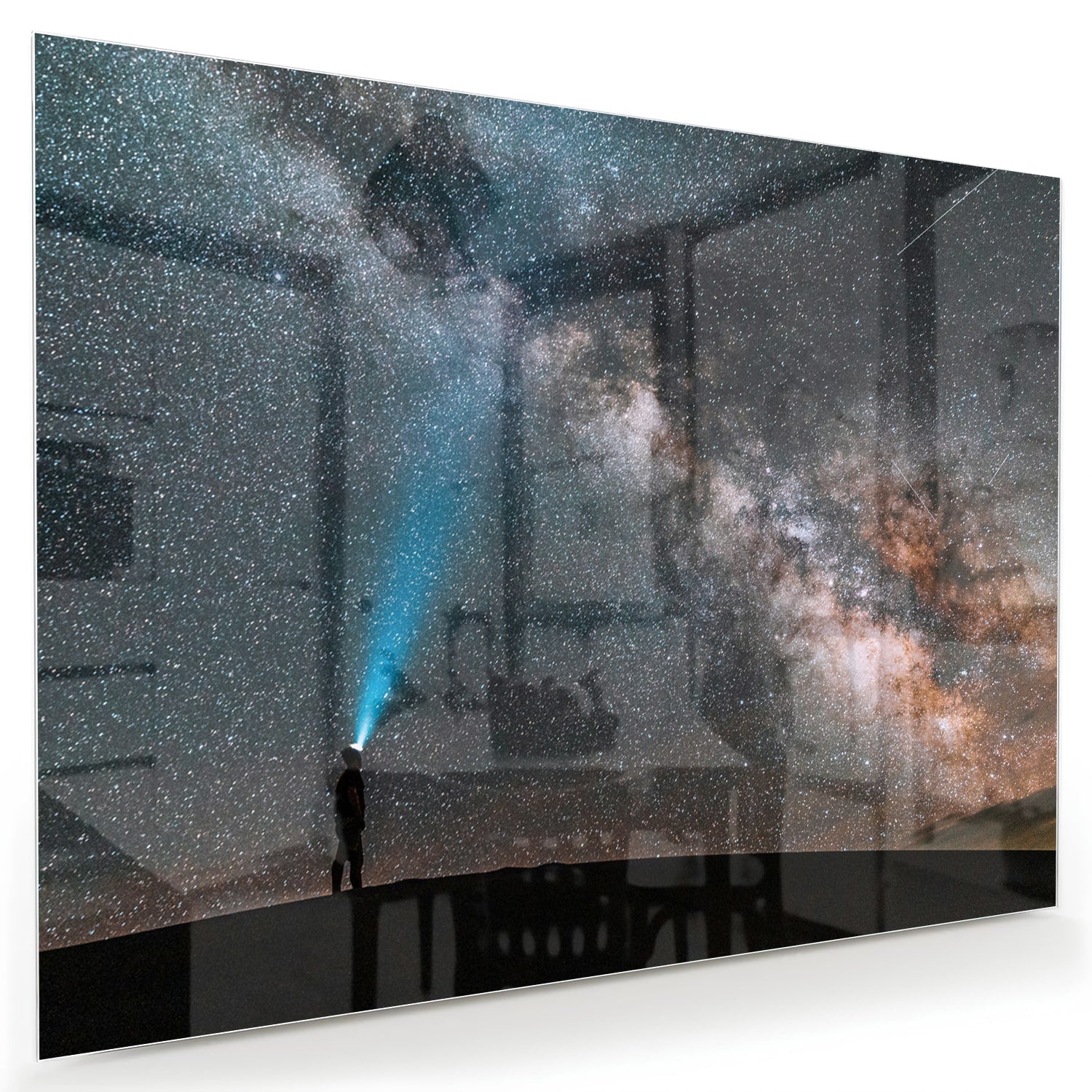 Glasbild Sternenhimmel mit Lichtstrahl