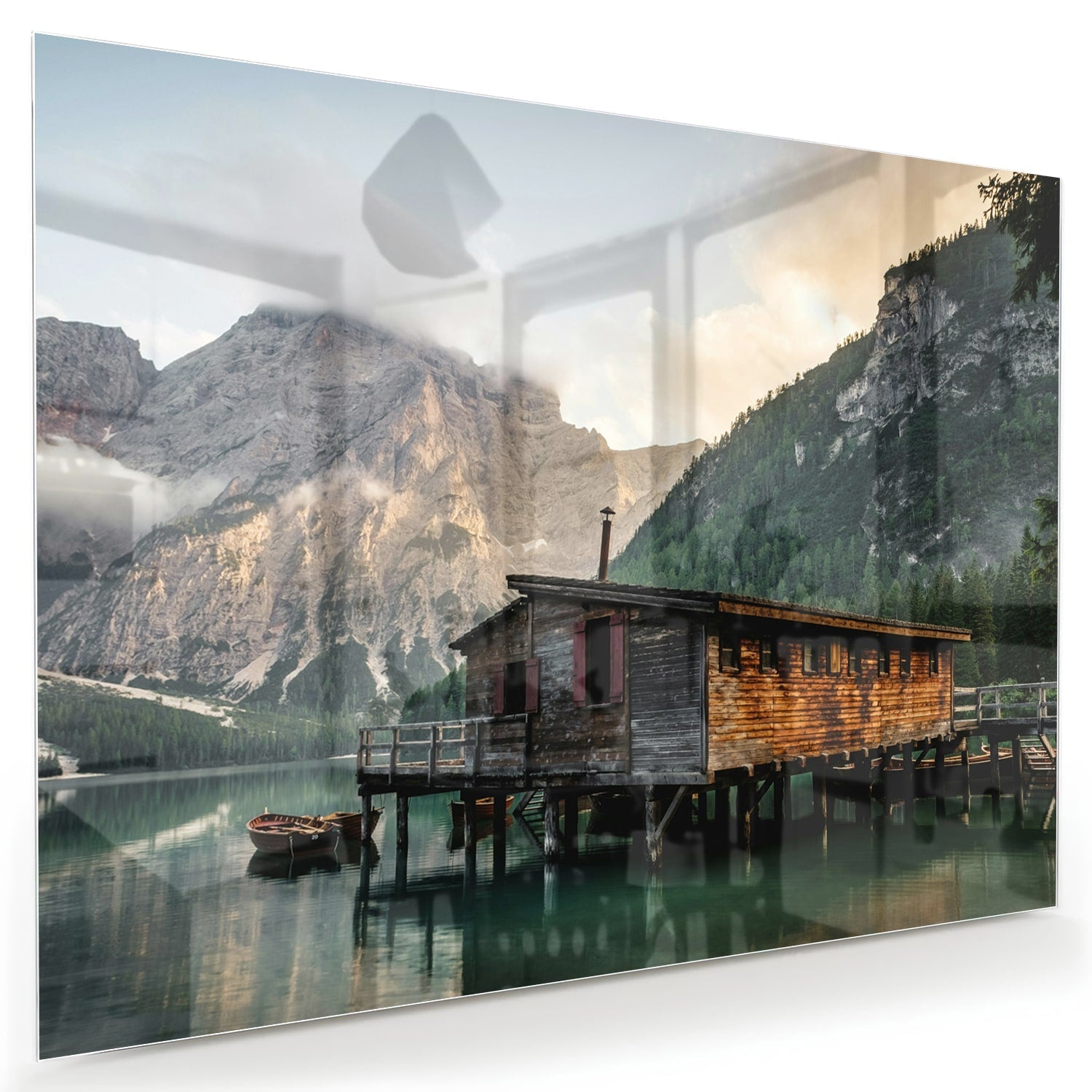 Bezauberndes Glasbild mit einer Berghütte