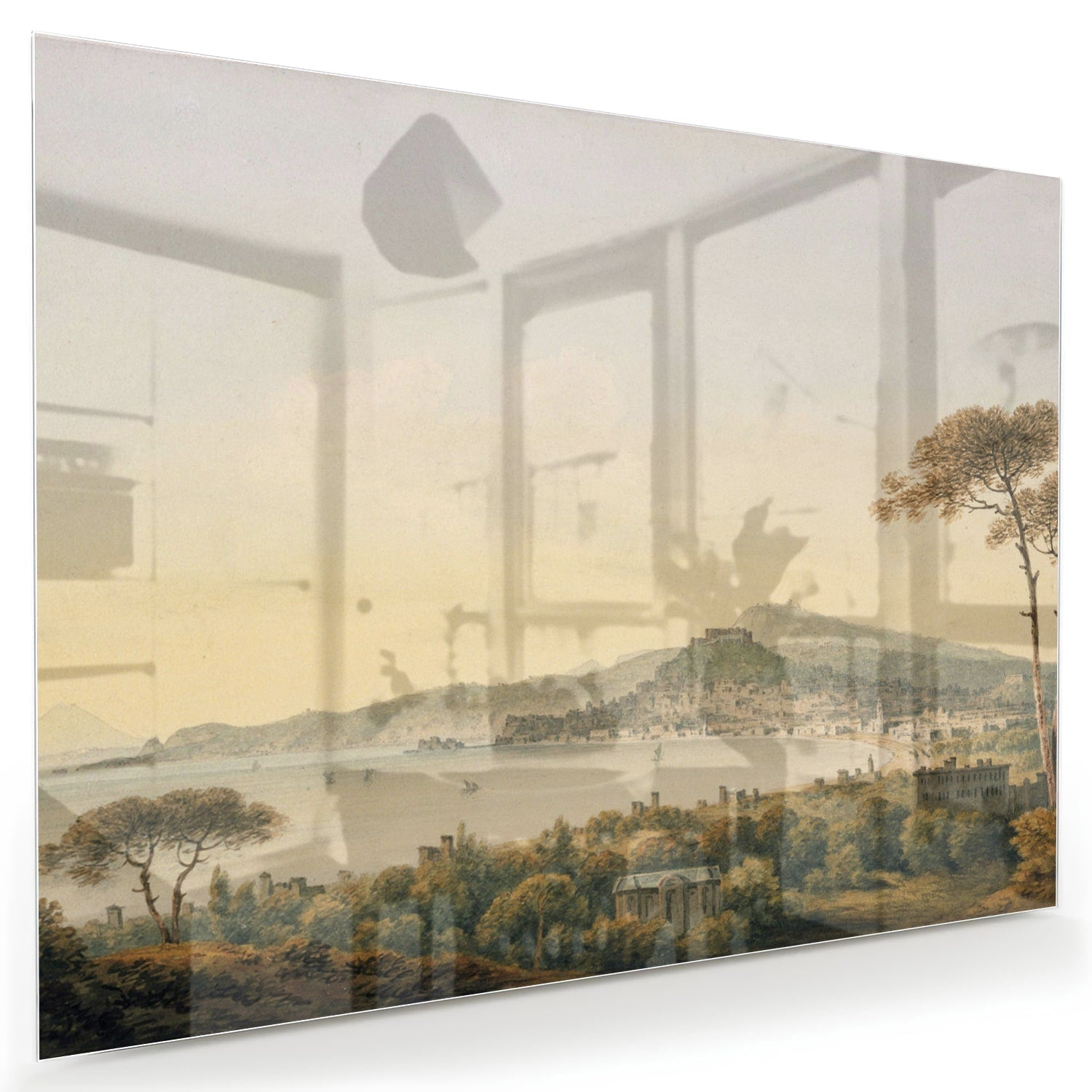 Rustikales Glasbild mit Berglandschaft
