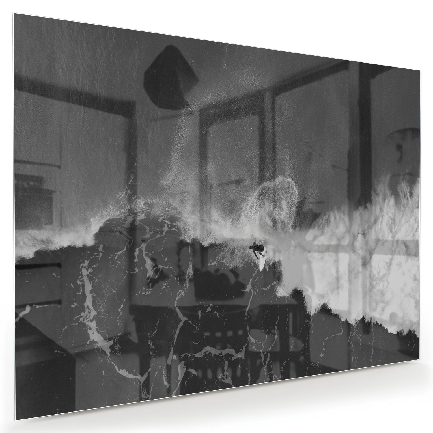 Abstraktes Schwarz-Weiß-Glasbild für ein modernes Interieur