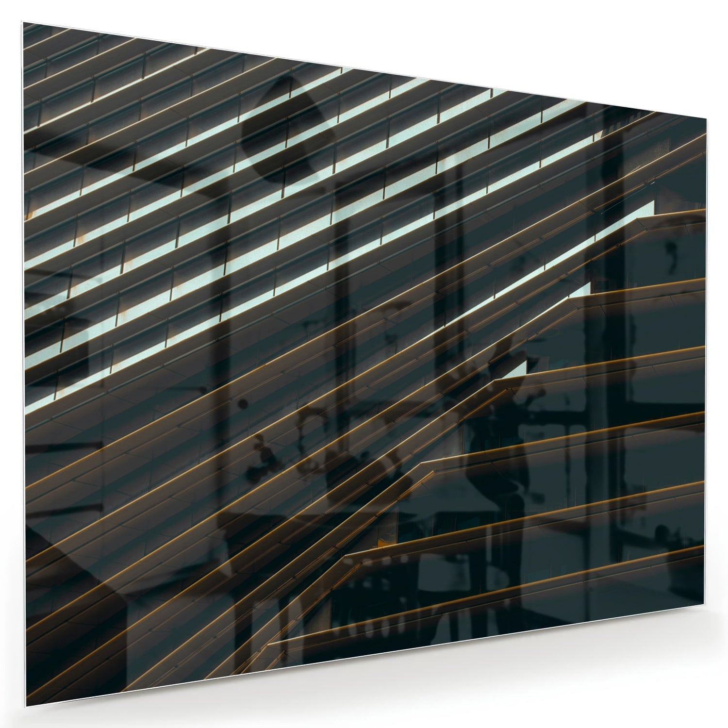 Modernes Glasbild mit schwarzen Linien und Licht