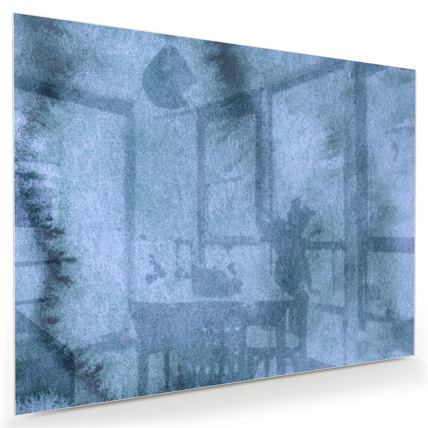Modernes Glasbild in blauen Farbtönen