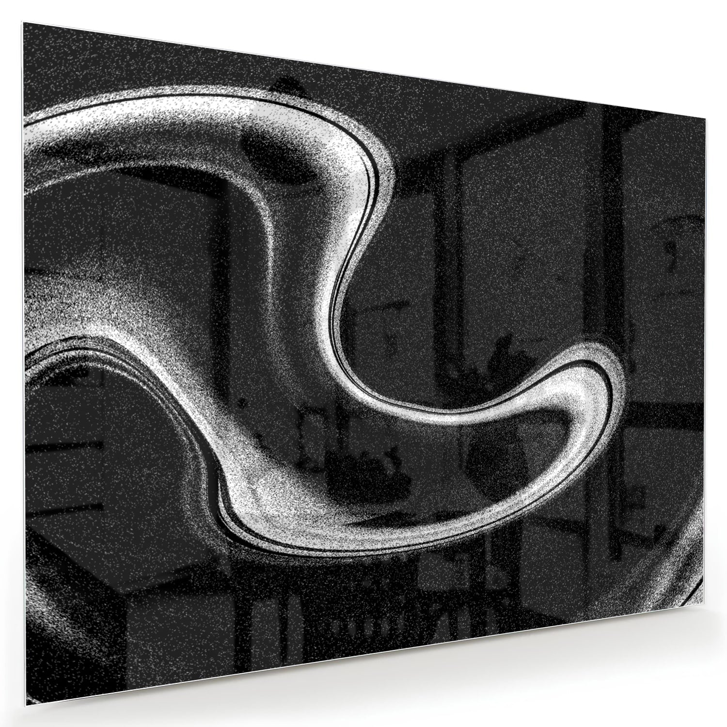 Schwarz-Weiß-Glasbild mit wellenförmigen Linien