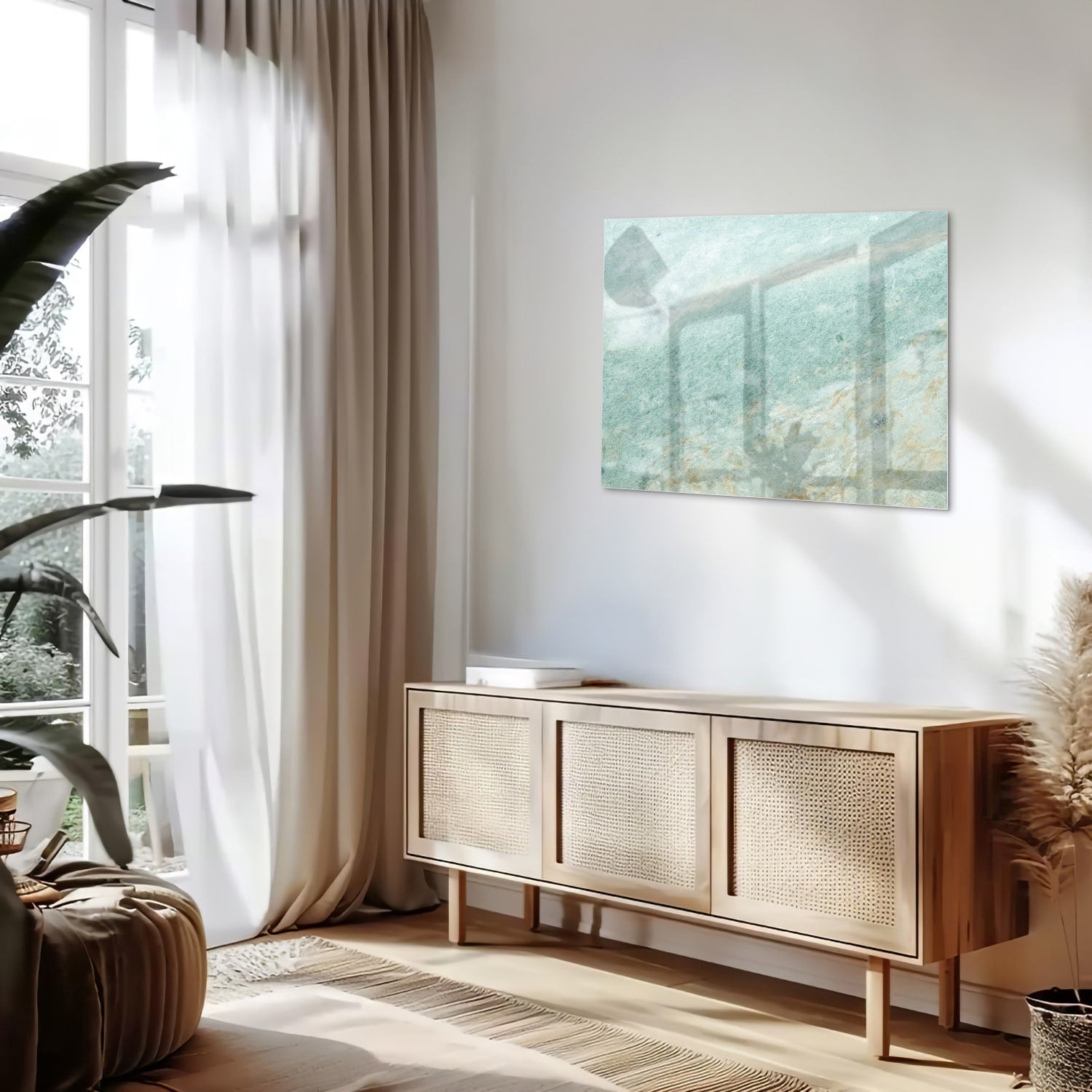 Abstraktes Glasbild in raffinierten Grüntönen
