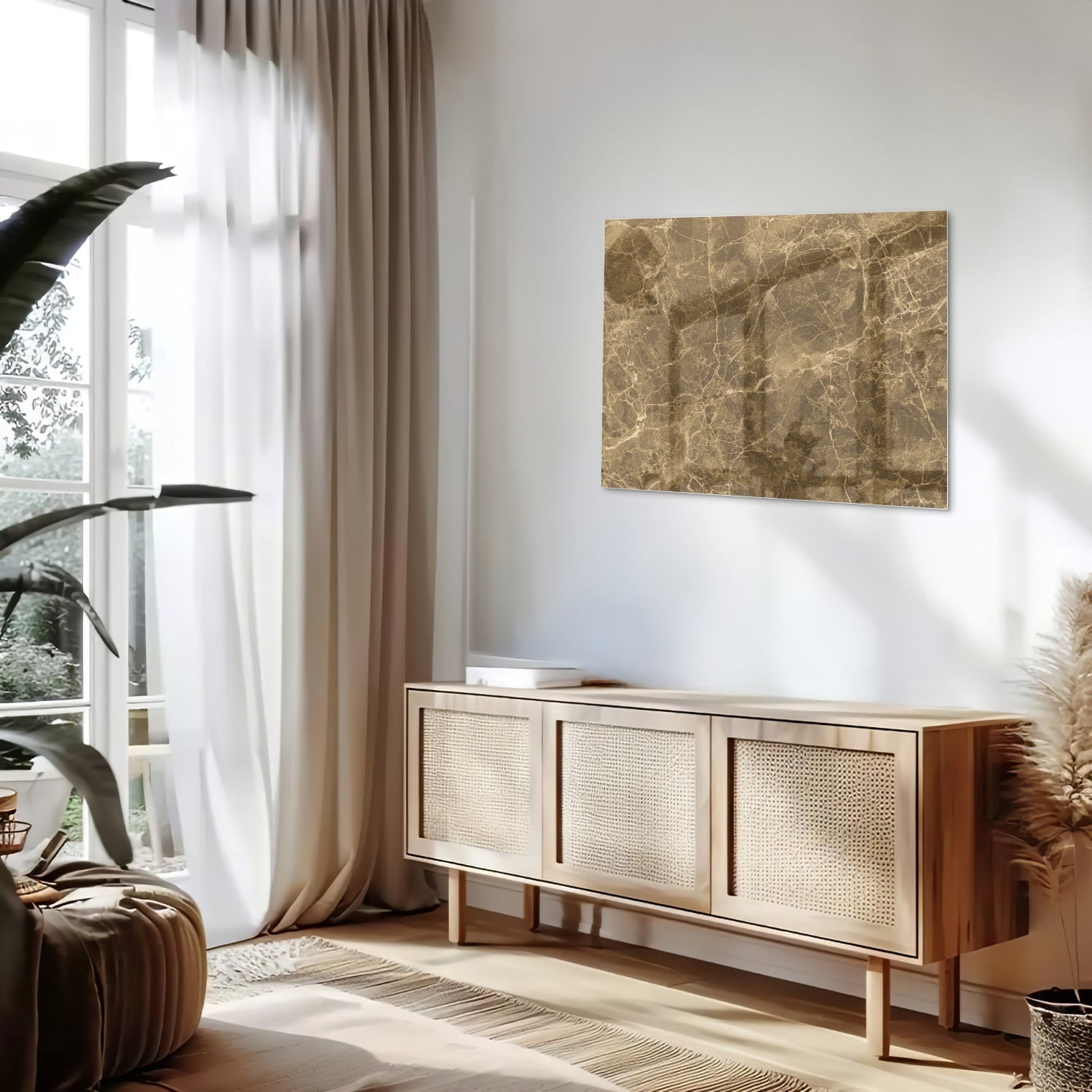 Goldfarbenes Glasbild mit Marmoreffekt