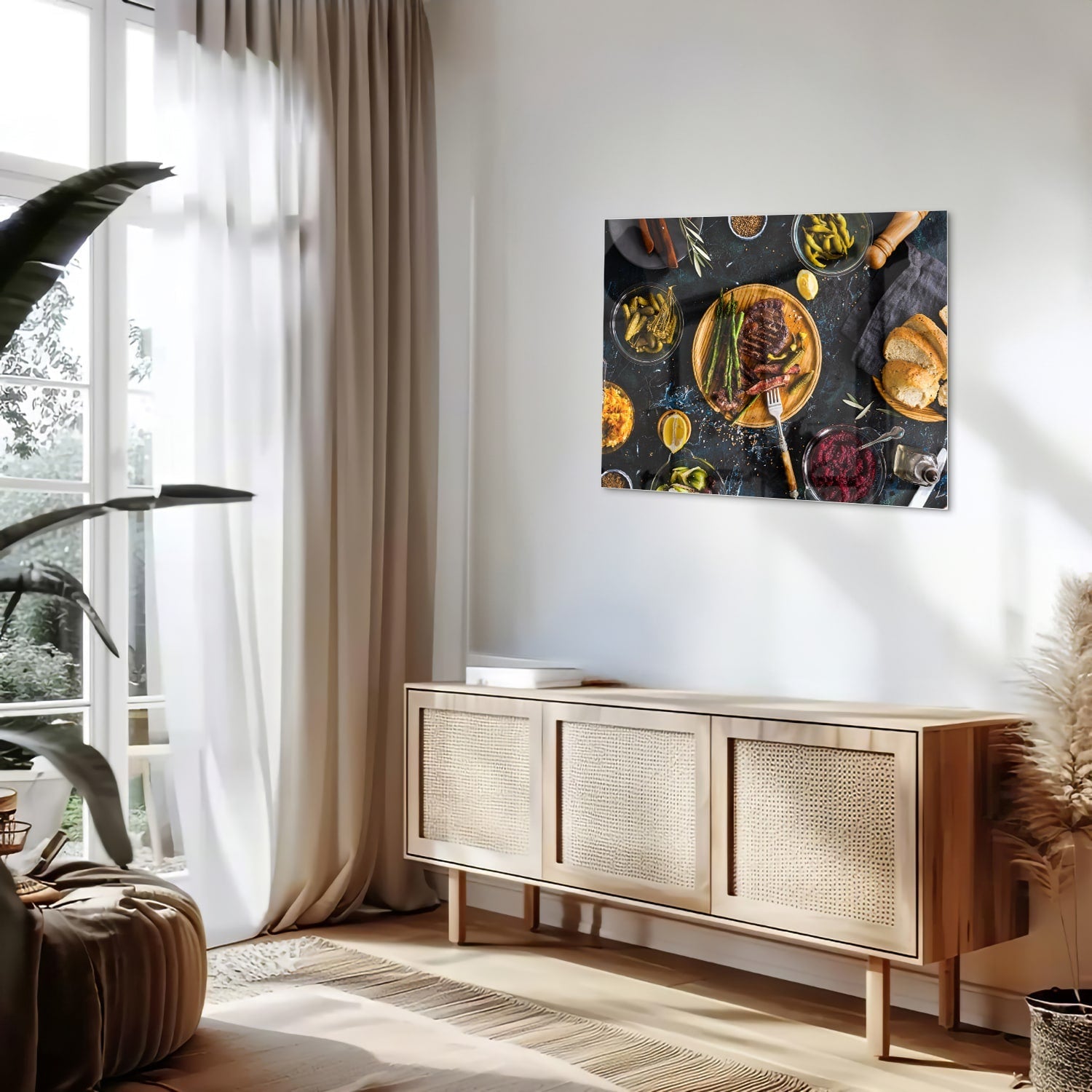 Kulinarisches Glasbild mit verführerischen Speisen
