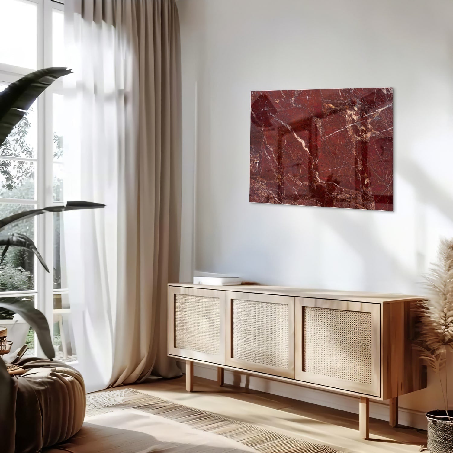 Rotes Glasbild mit Marmoroptik