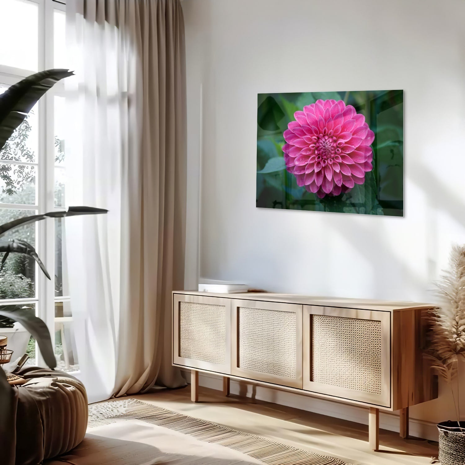 Wunderschönes Glasbild mit rosa Blume