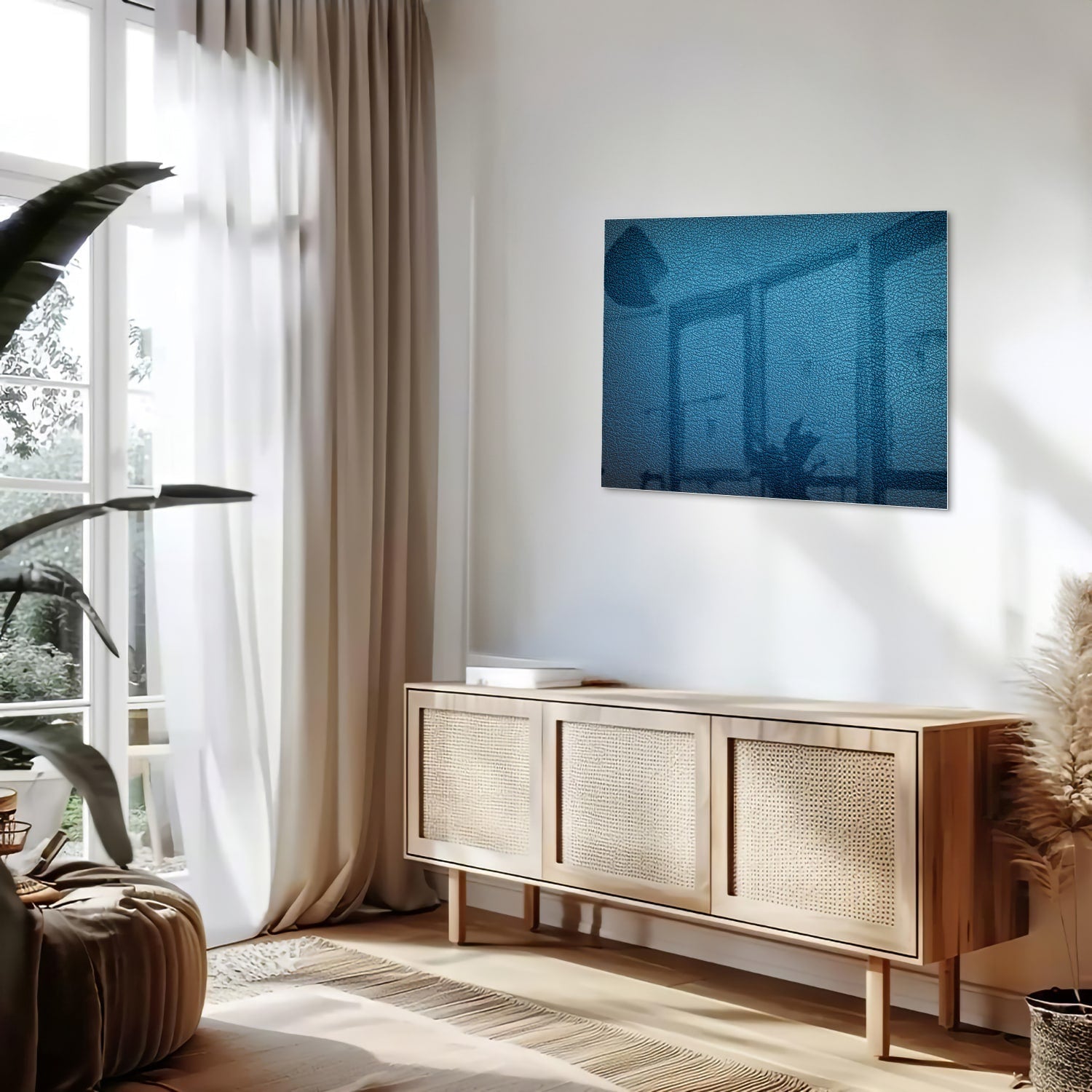 Blaues Glasbild mit Reflexionseffekt