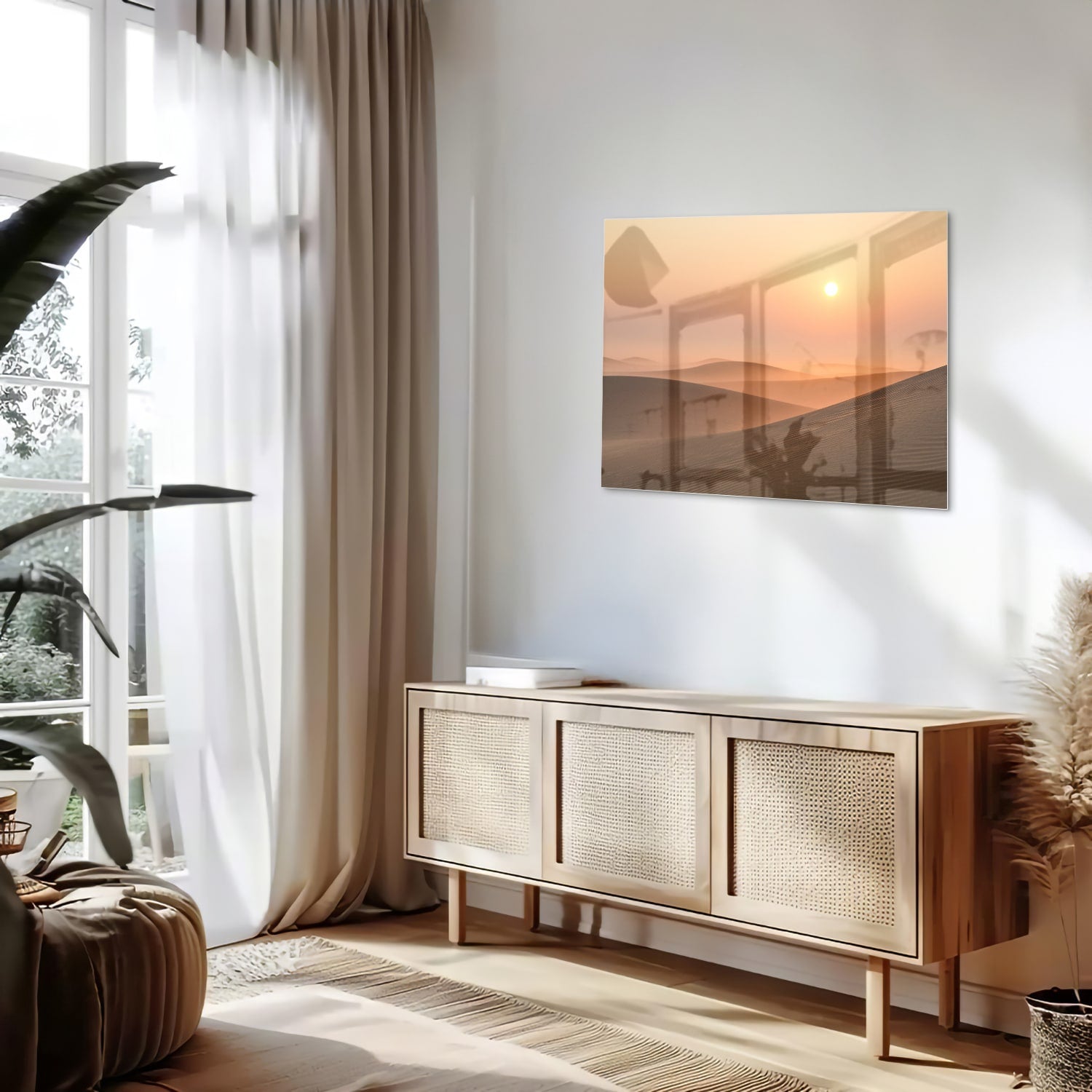 Glasbild mit Sonnenuntergang in warmen Farbtönen