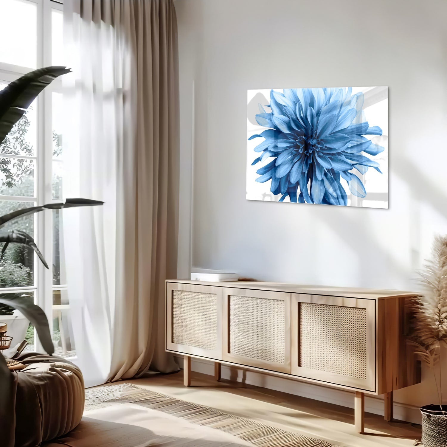Blaues Glasbild mit einer Blume