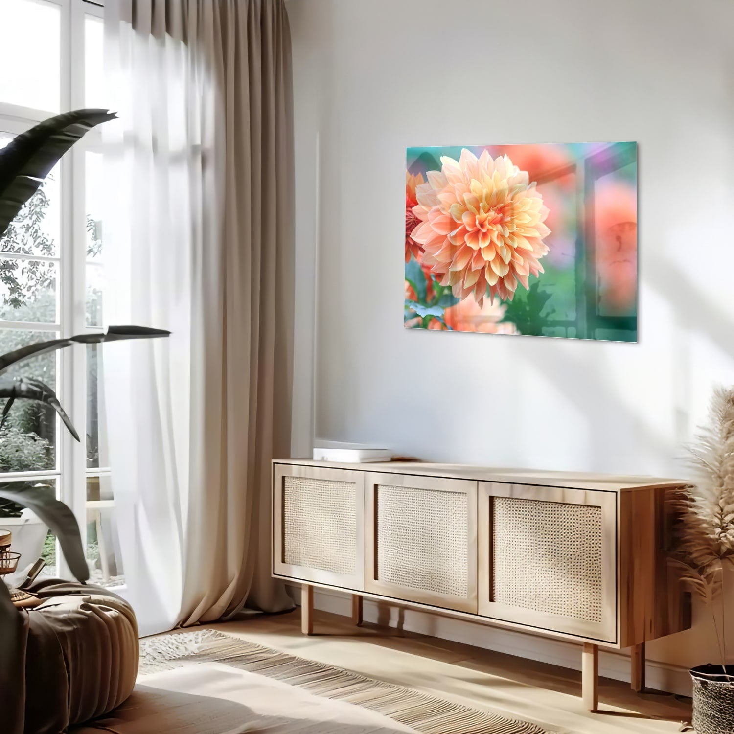 Glasbild mit Pastellrosa Dahlie
