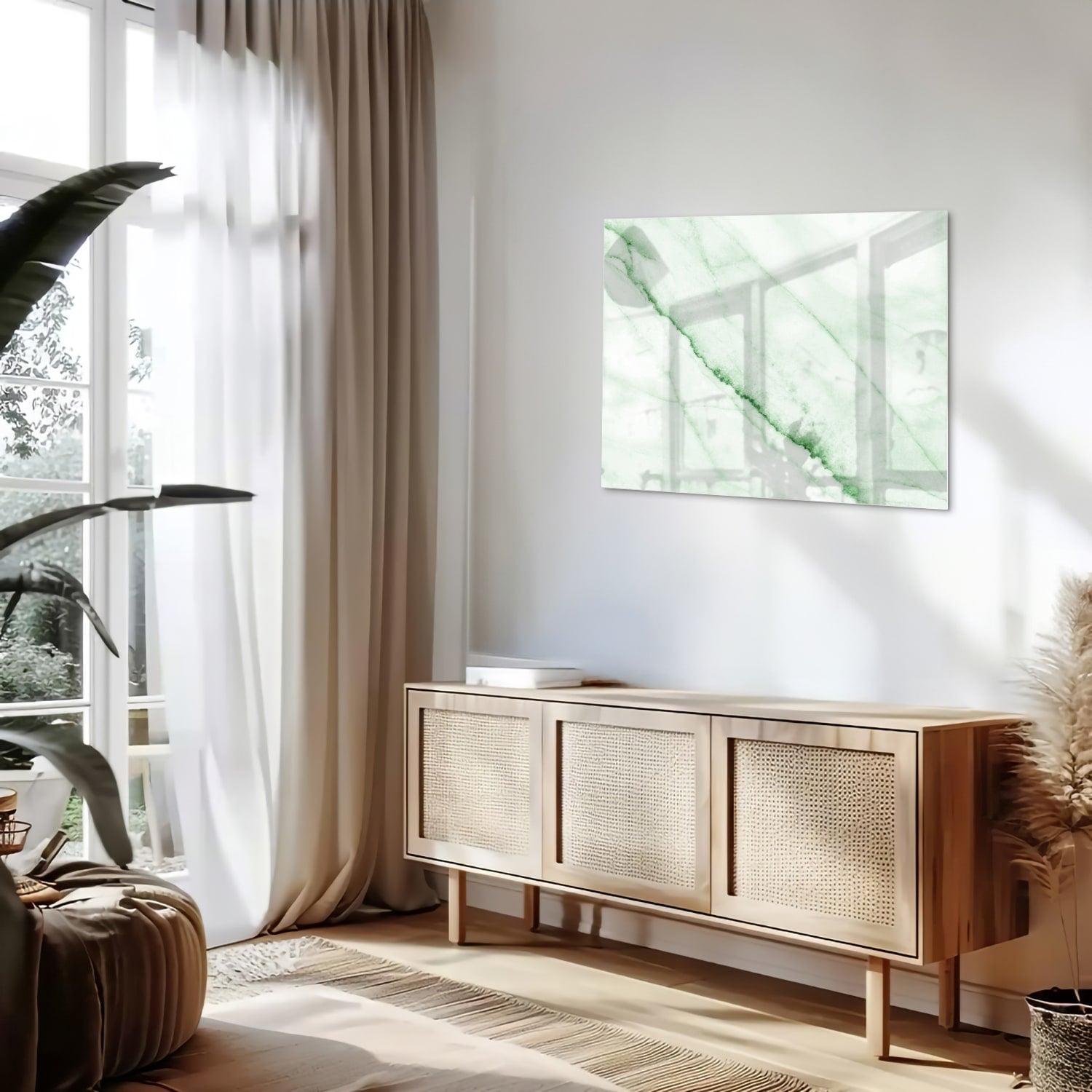 Elegantes Glasbild mit grüner Marmoroptik