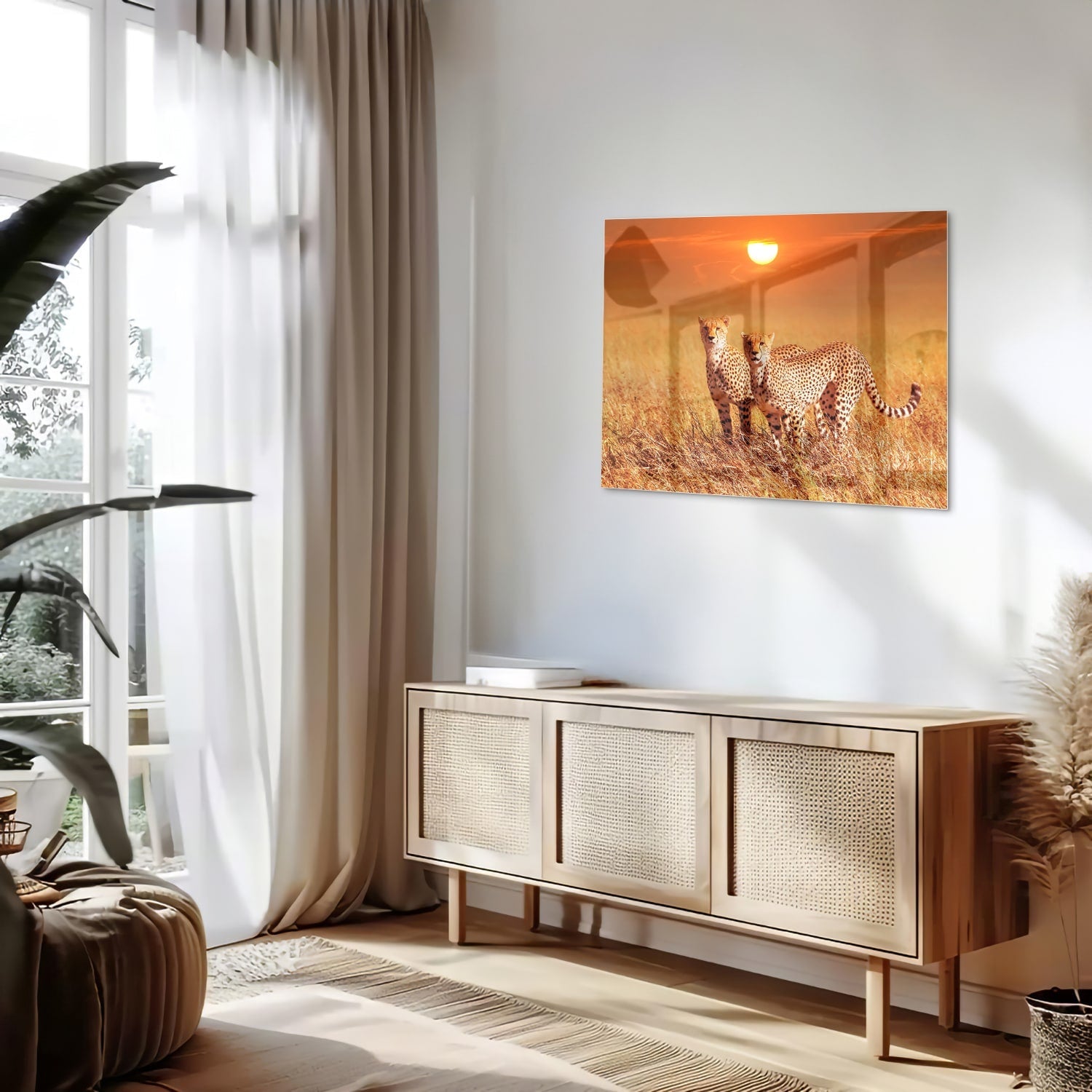 Elegantes Glasbild mit Geparden in der Natur