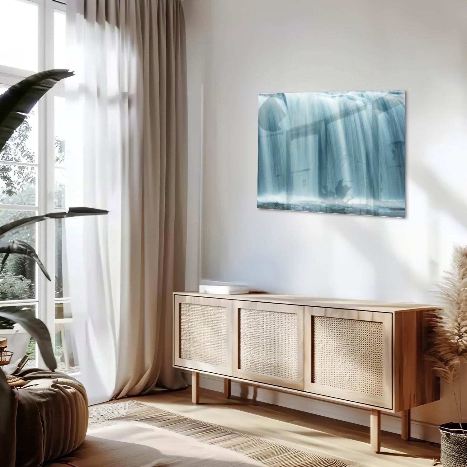 Beruhigendes Glasbild mit Wasserfällen