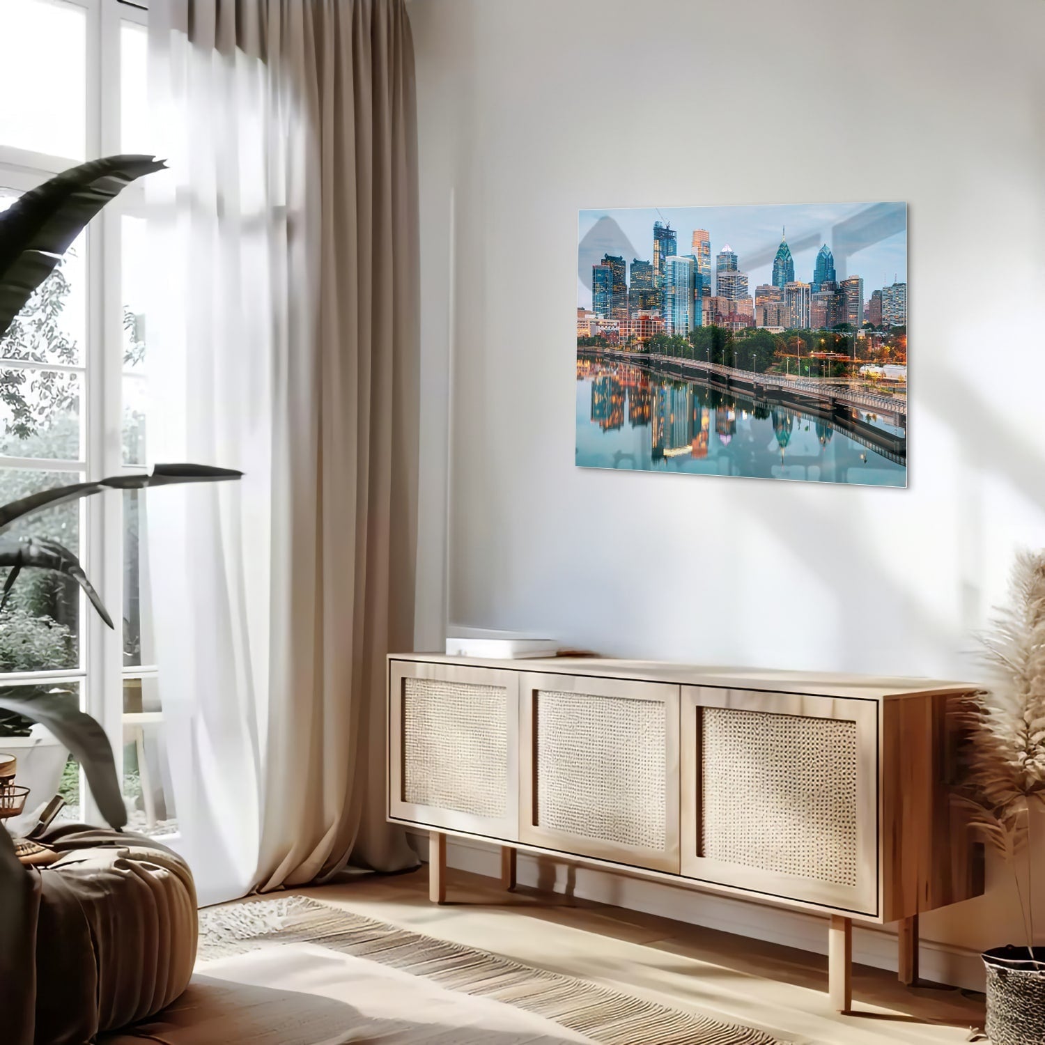 Modernes Glasbild mit Stadtansicht