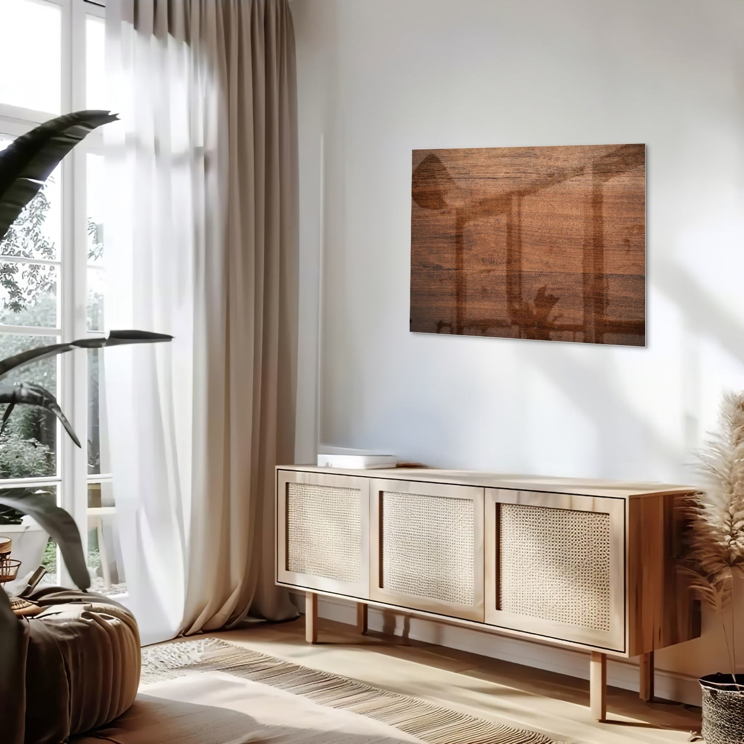 Elegantes Glasbild in warmem Holzton
